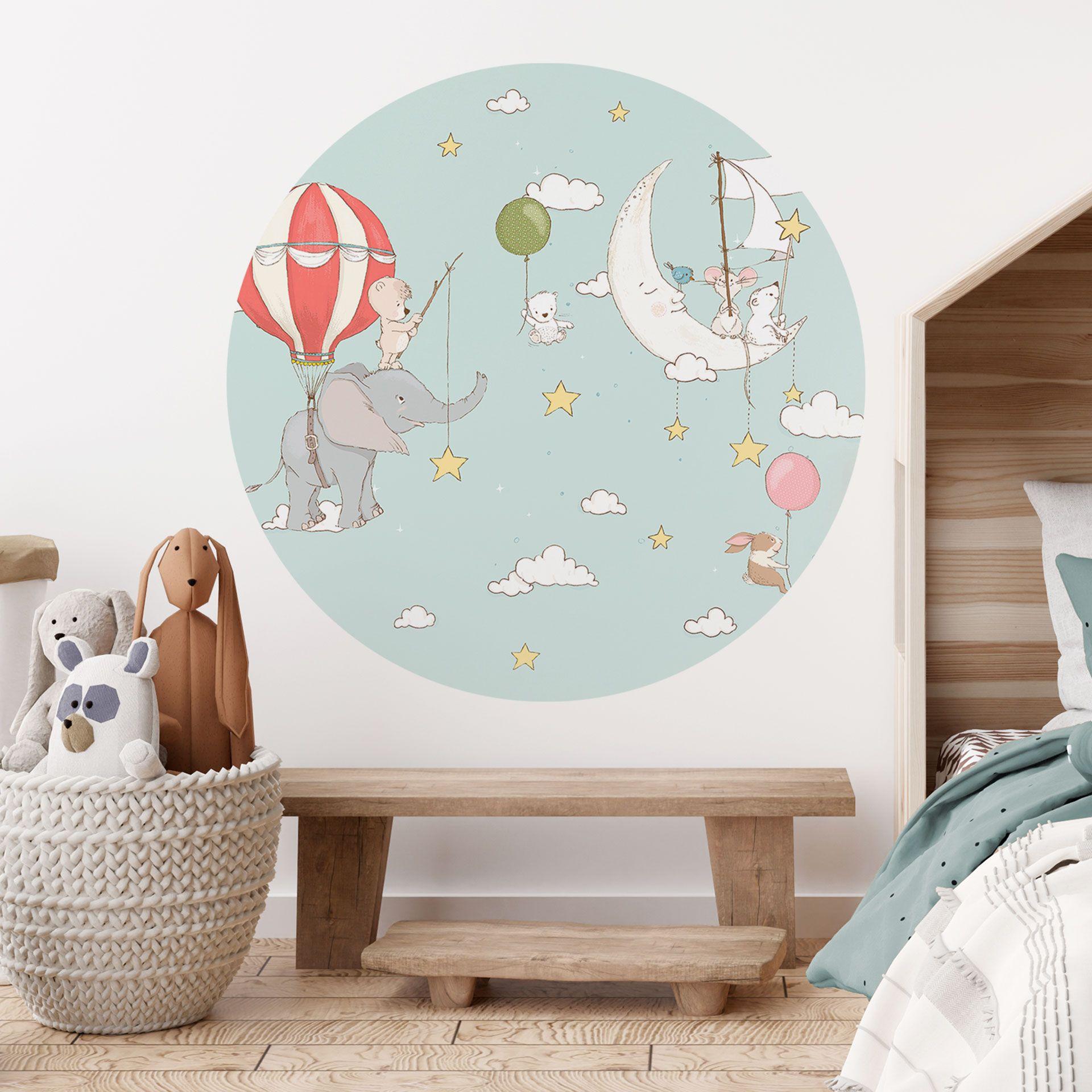 Vinilo decorativo Animales voladores con globo aerostático - Skellern - Redondo