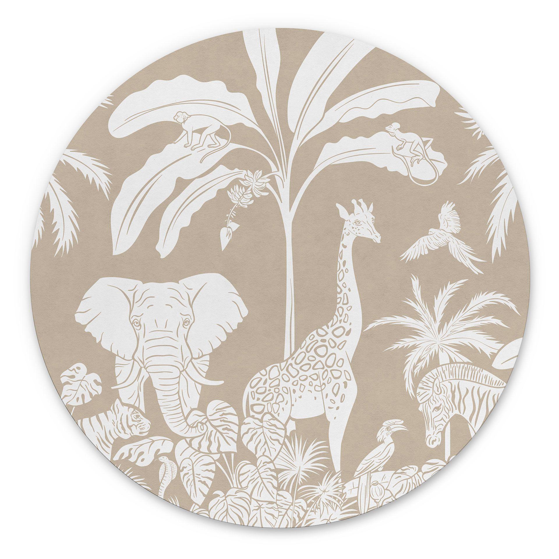 Rundt Billede Jungle dreams - Afrikas dyreliv i brunt - Kikki Belle – print på aluminium