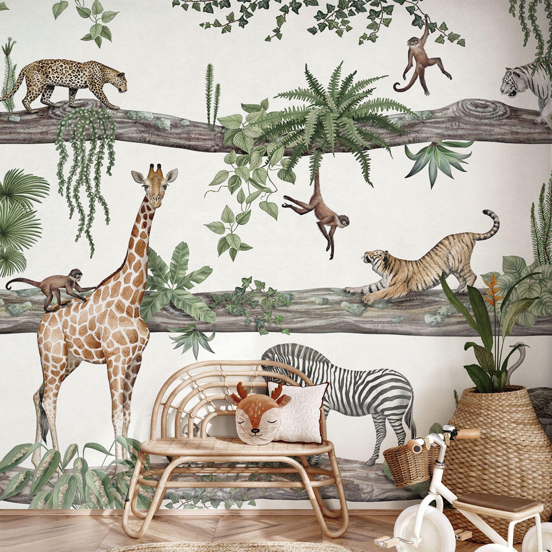 Fotomural de habitación infantil Animales africanos en la jungla - Kikki Belle