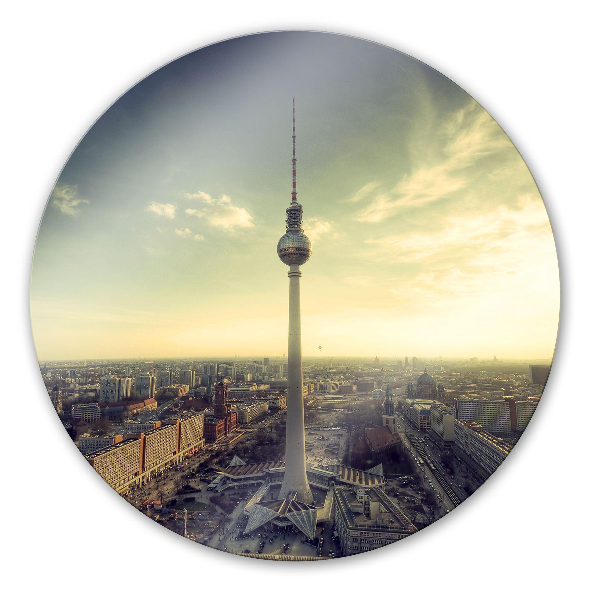 Stampa su vetro Panorama di Berlino con la torre della televisione - tondo