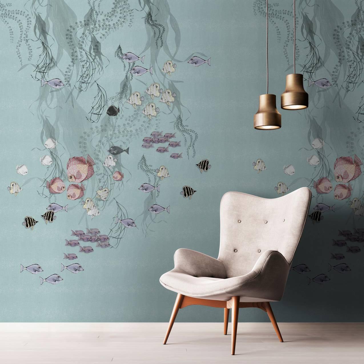 Fisketapet Fototapet, grøn Illustration 2.70 x 2.12 m