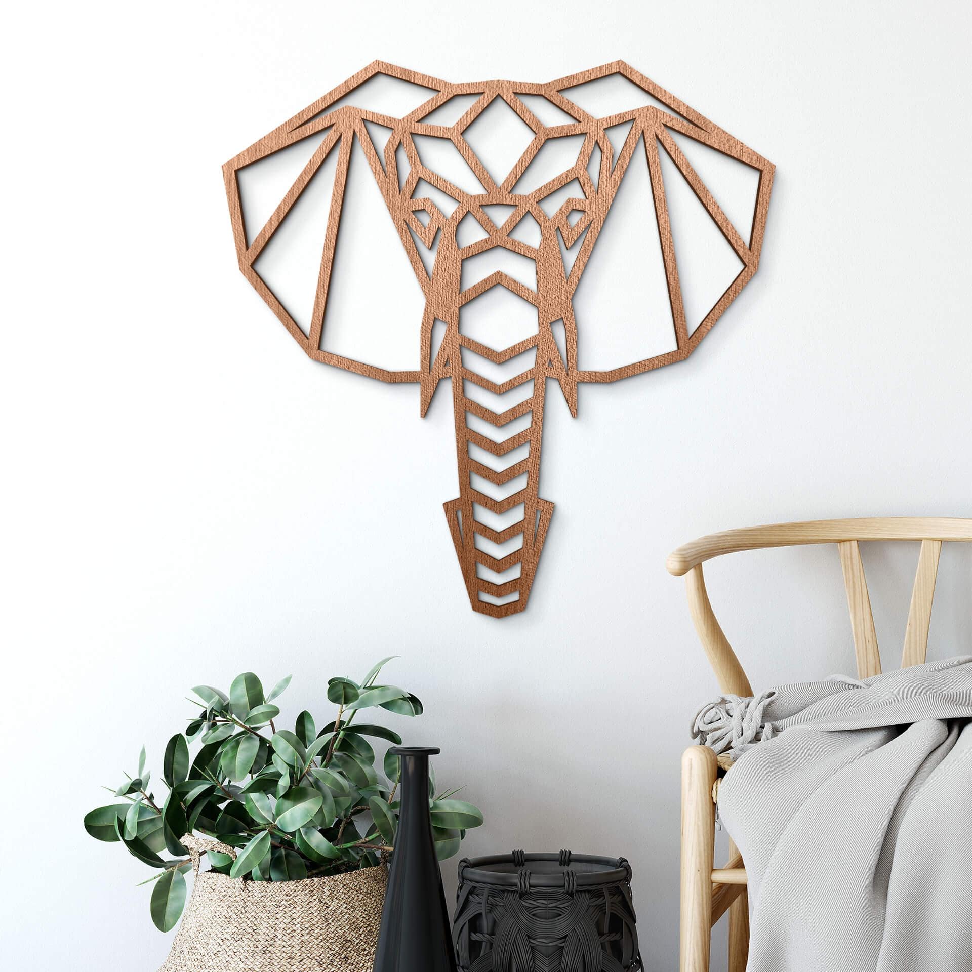 Arte en madera de caoba - Origami cabeza de elefante