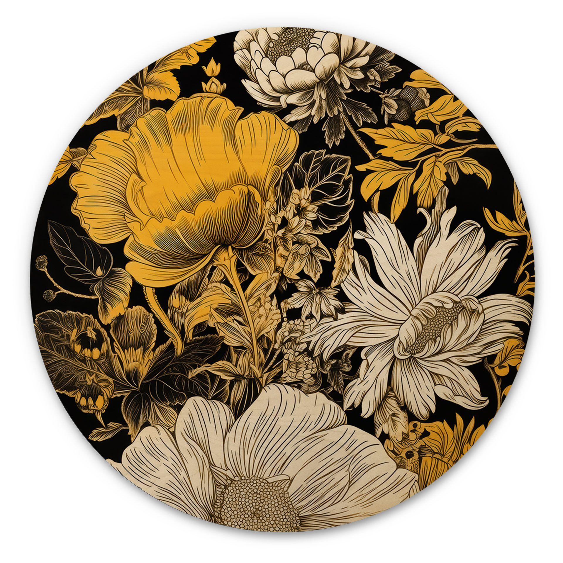 Cuadro de madera flor esplendor en ocre - Redondo - Jaszke