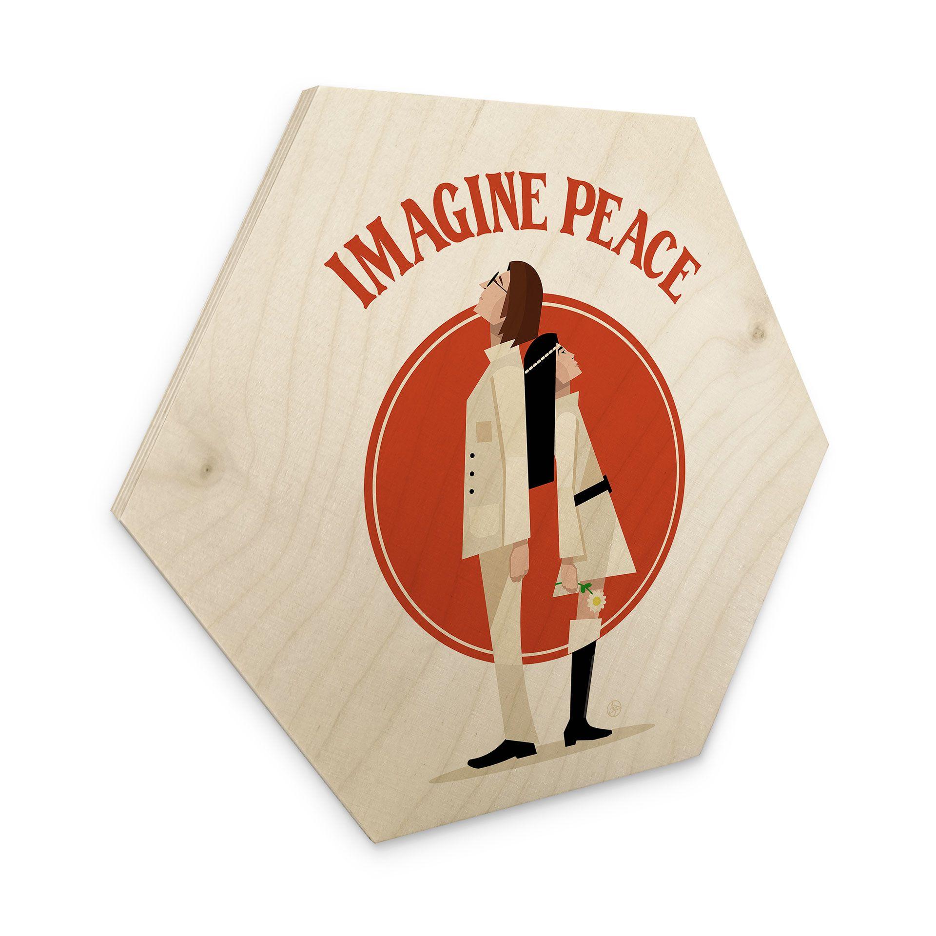 Sekskantet billede af træ Imagine Peace - To for fred og håb - Retrodrome