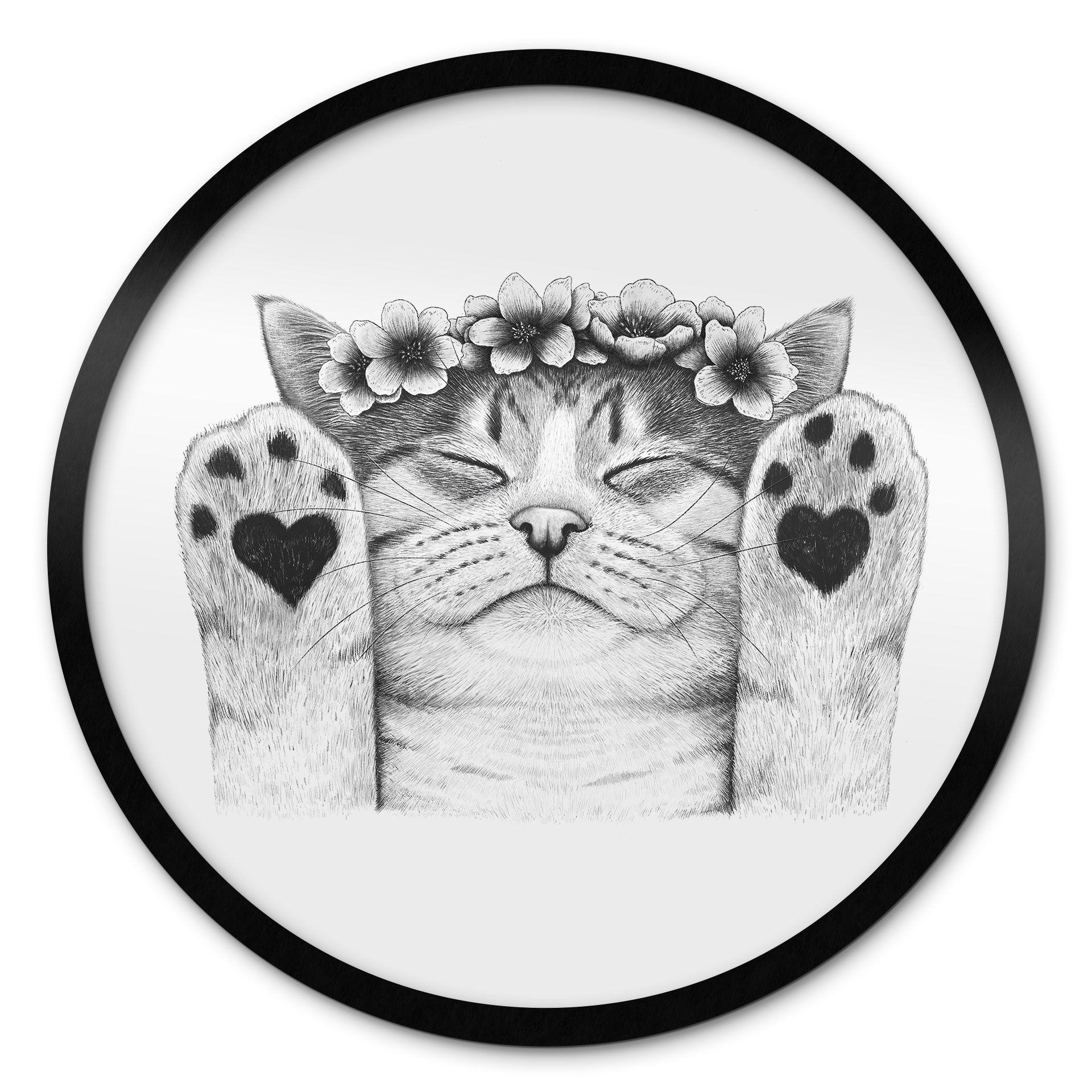 Póster Lindo gato con patas de corazón - Korenkova - Redondo