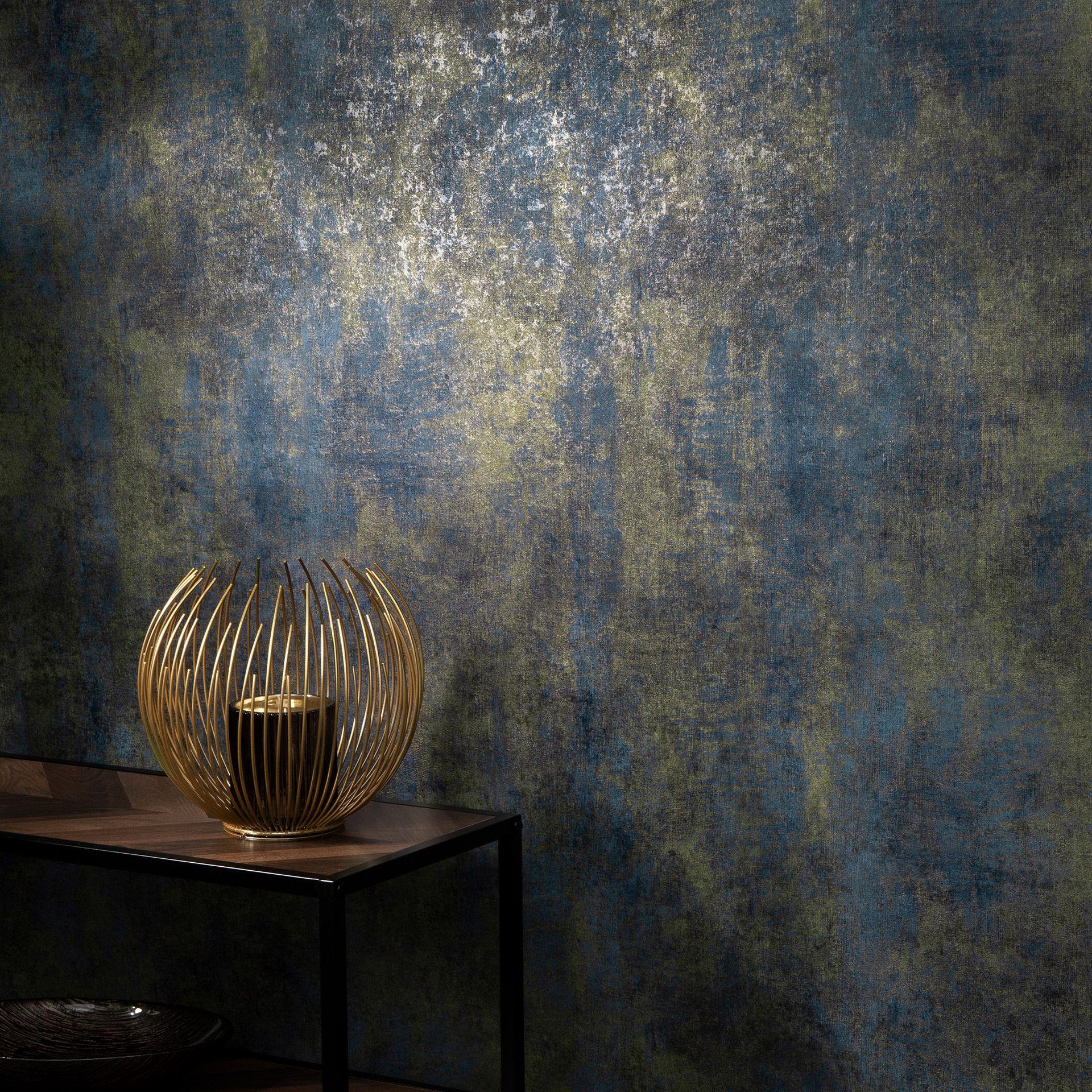 Non-woven tapet SHINY CONCRETE Elle Decoration 4, blå