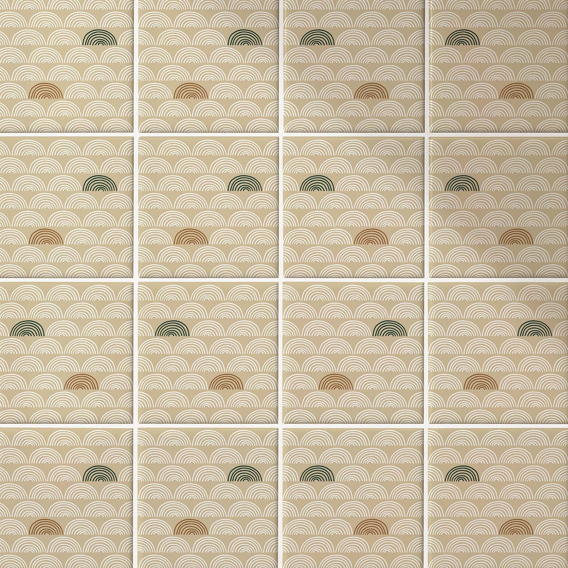 Azulejos Adhesivos Boho - abanico arena rojo marrón verde - lote de 12