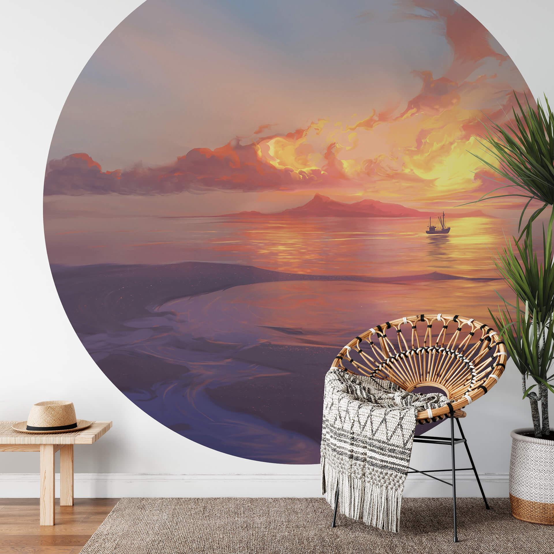 Fototapet - Rundt aerroscape - Solnedgang ved havet - vliesetapet/selvklæbende non-woven tapet