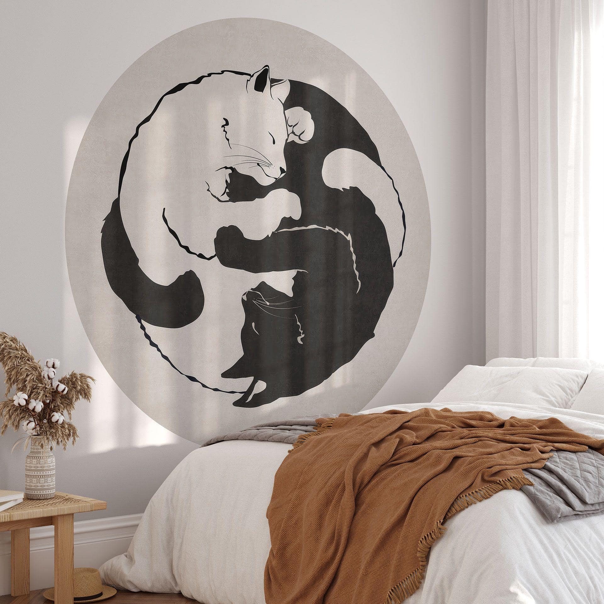 Tapet cirkel Katte Ying & Yang - Tunaboylu - vliesetapet/selvklæbende non-woven tapet