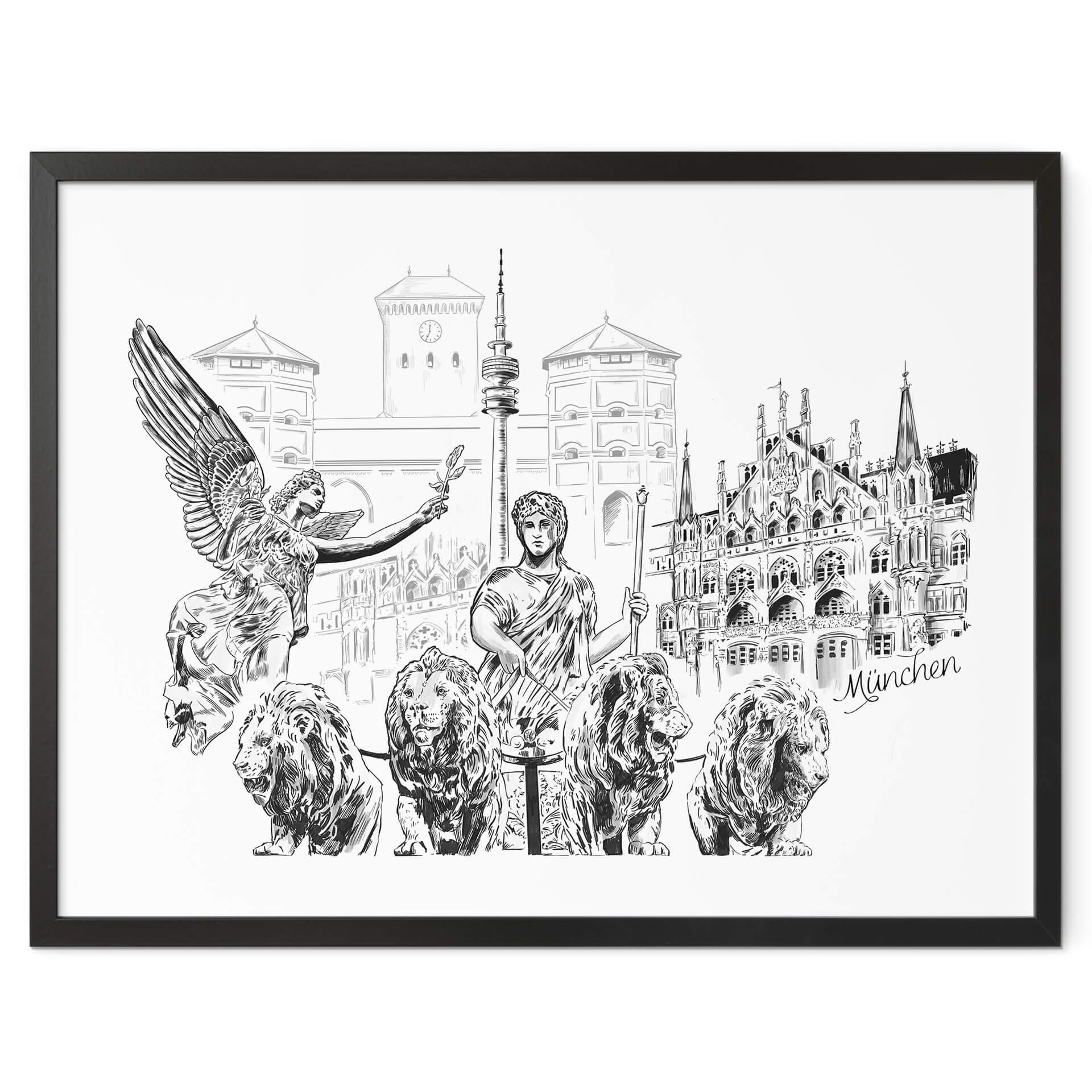 Póster Múnich - Blanco y negro - Love your City