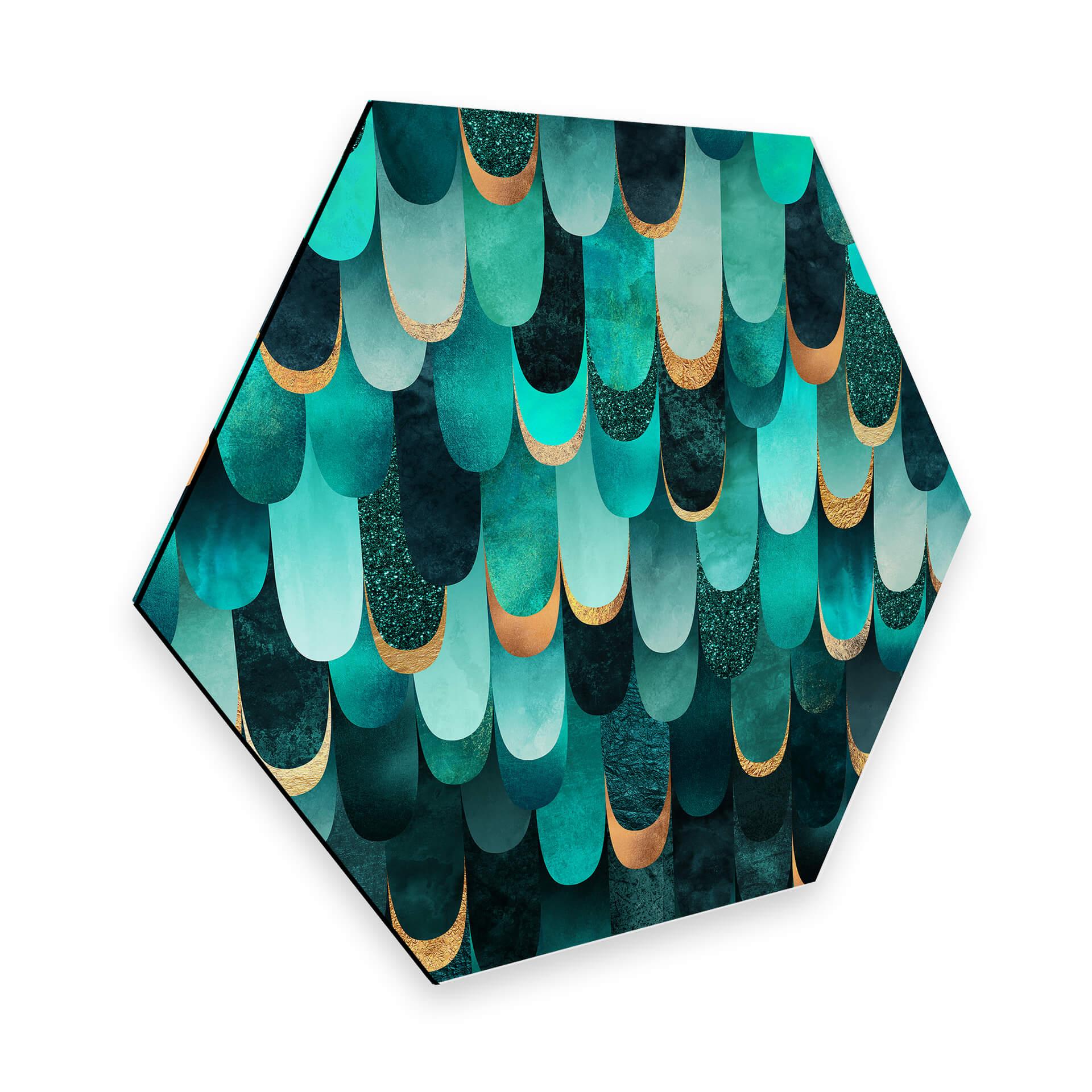 Hexagon Dibond Fredriksson - Turquoise Feathers