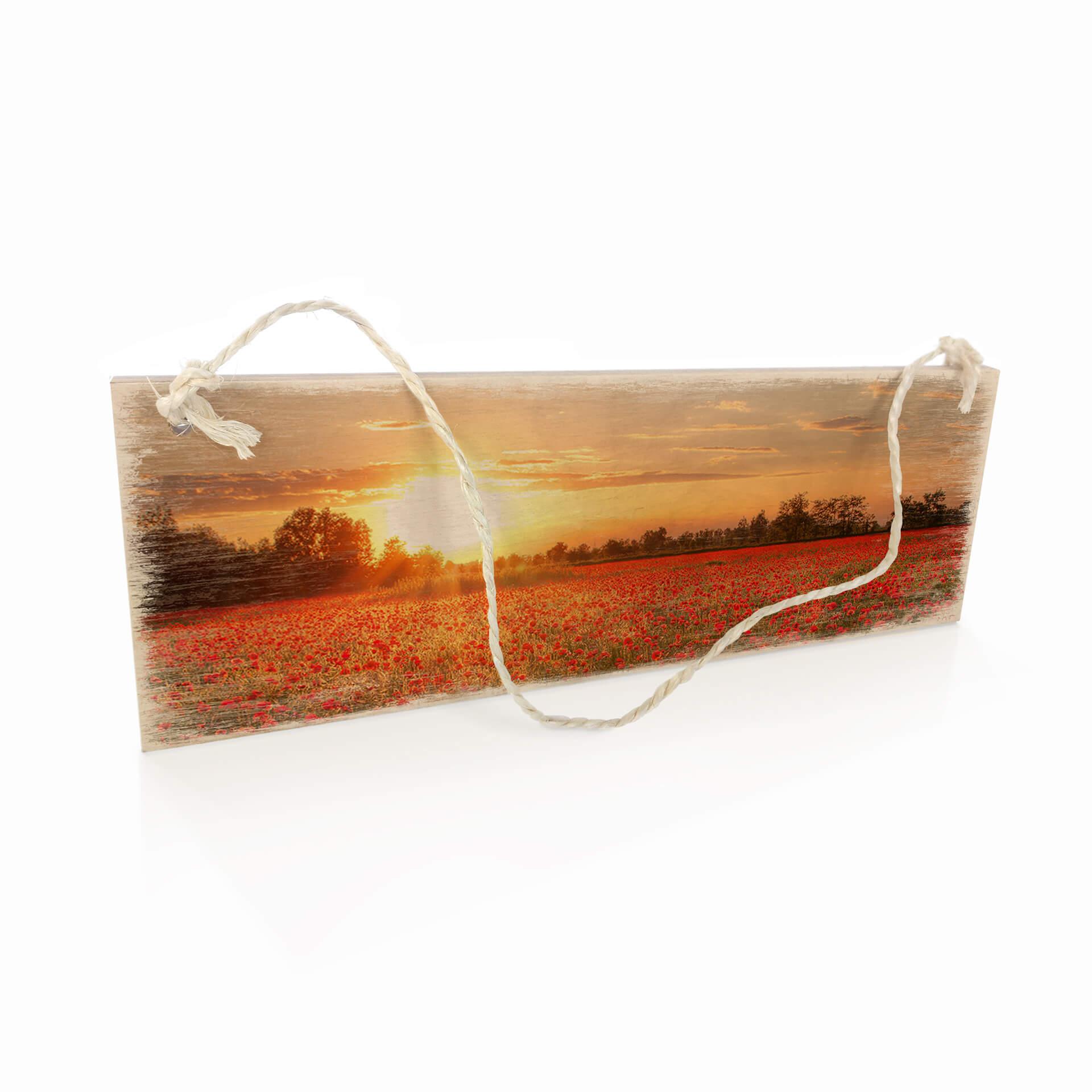 Houten Bordje Klaprozen bij Zonsondergang