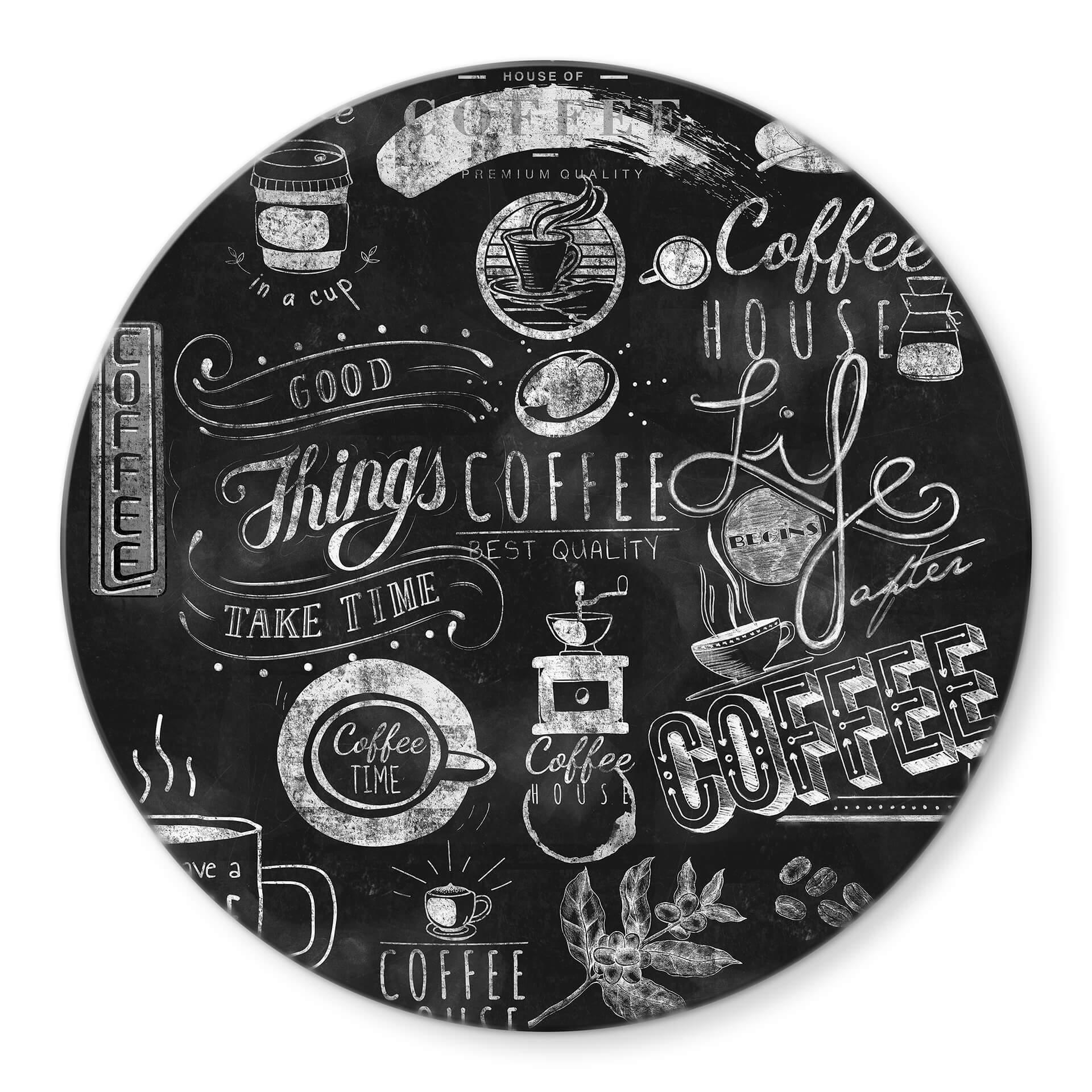 Tableau sur verre World of Coffee - Rond