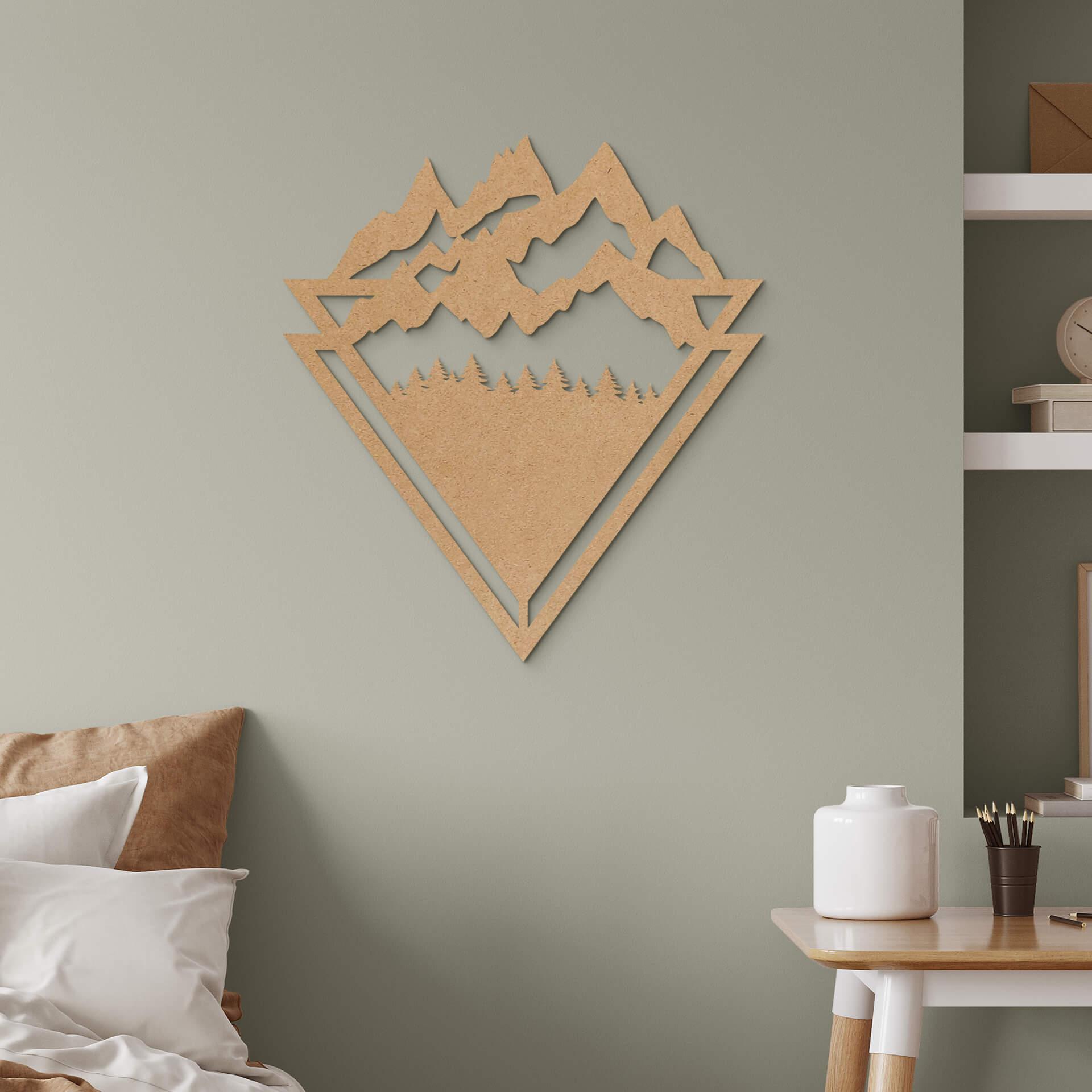 Decoración en madera Line-Art - Paisaje: Montañas con bosque - MDF naturaleza