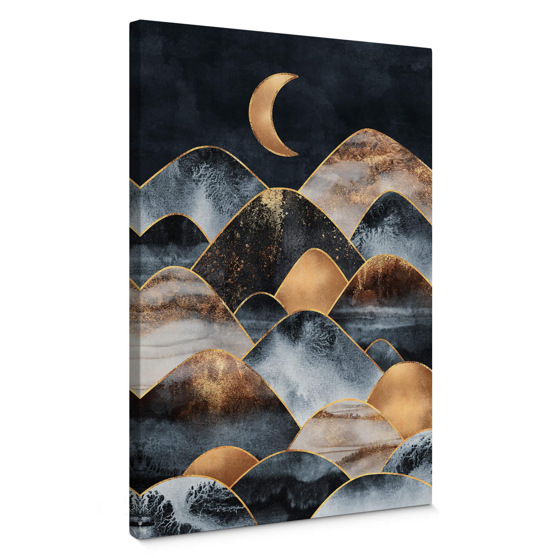 Lienzo Fredriksson - Montañas a la luz de la luna dorada