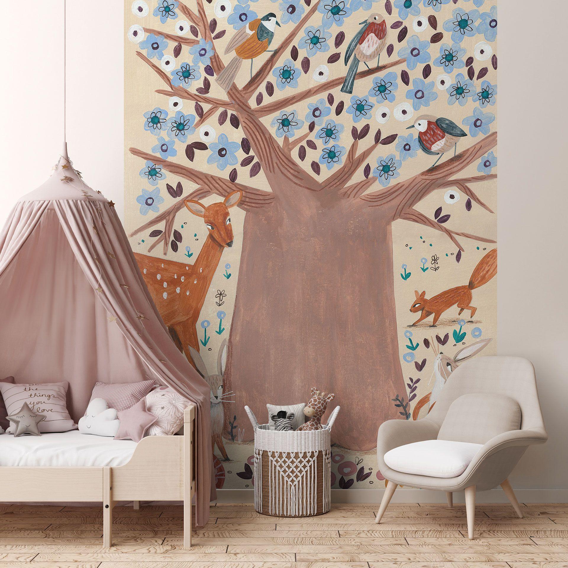 Fotomural para habitación infantil - Árbol de la vida con animales del bosque - Bonne Müller