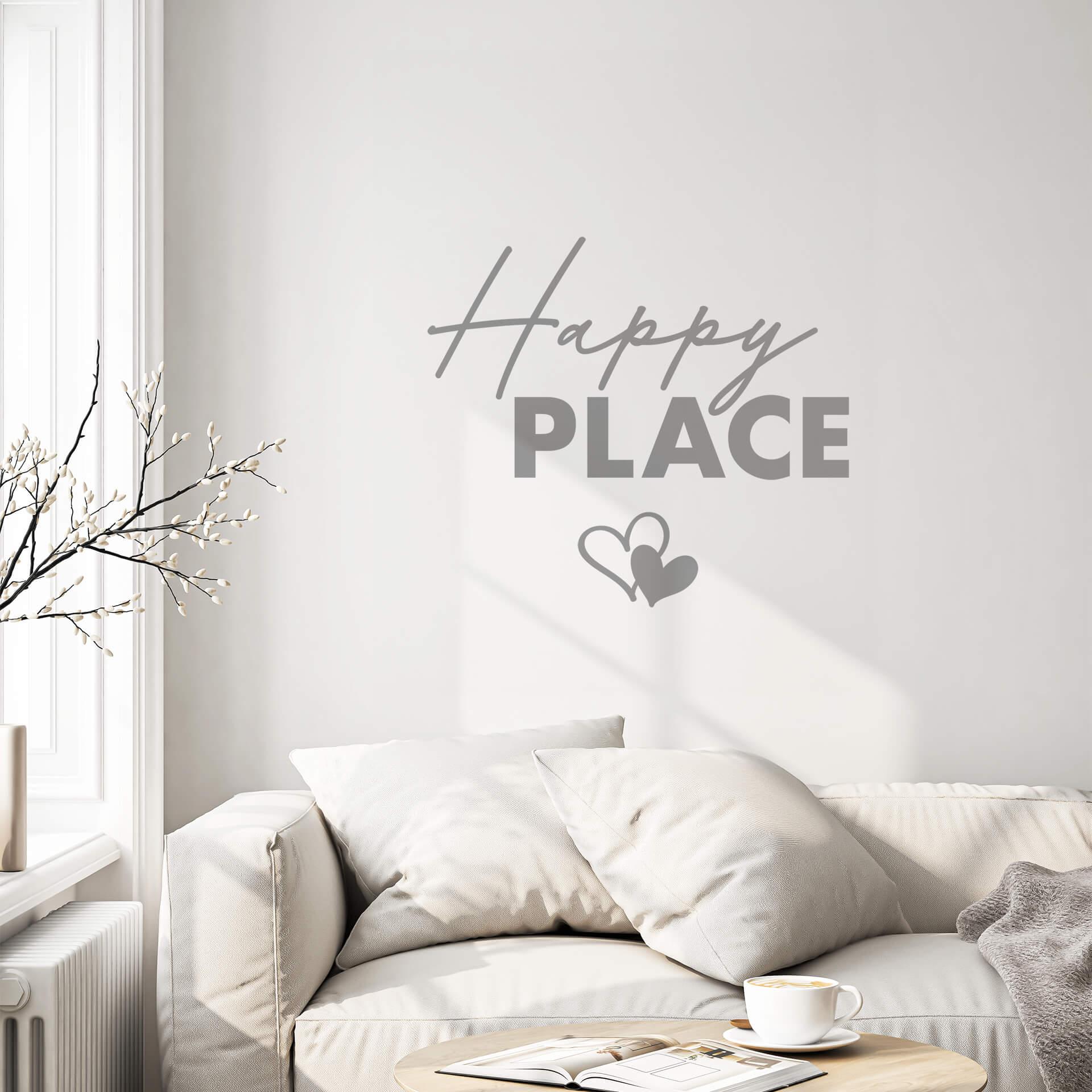 Wallsticker Happy Place med hjerter