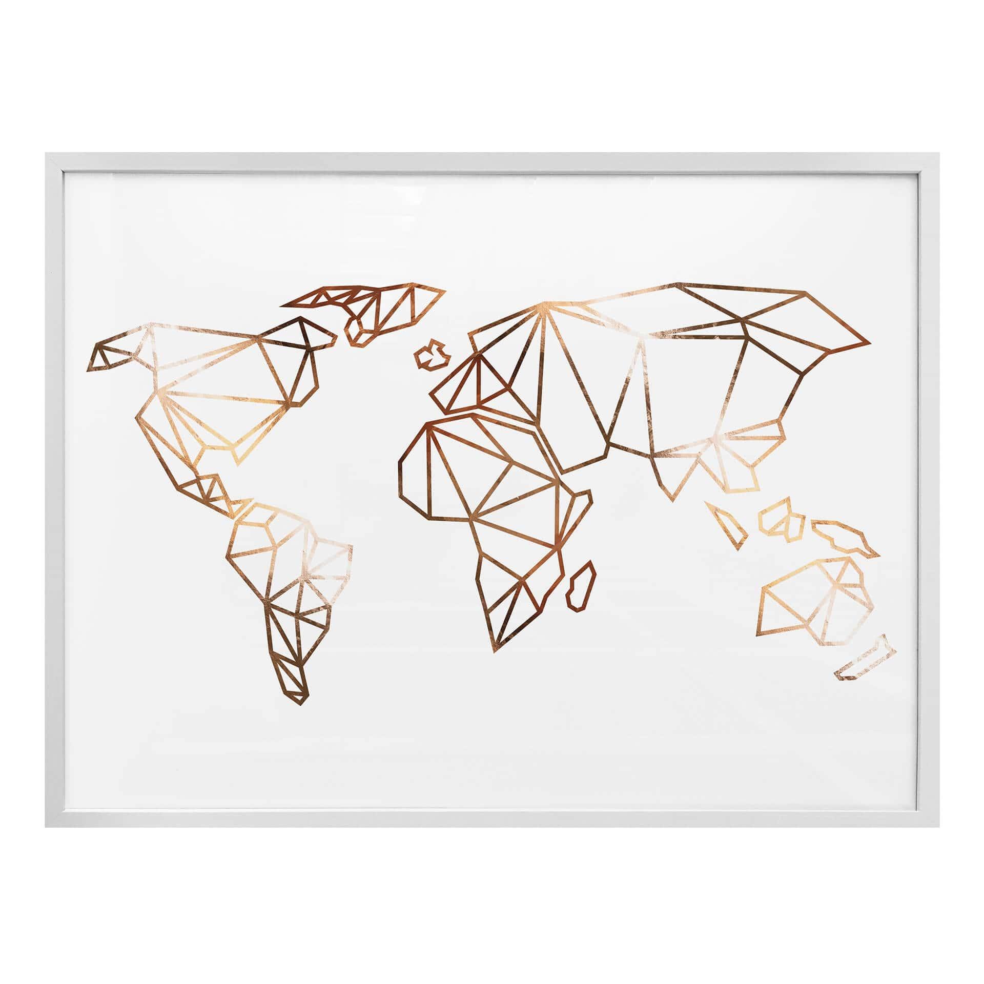 Plakat - Origami Verdenskort - Kobberoptik