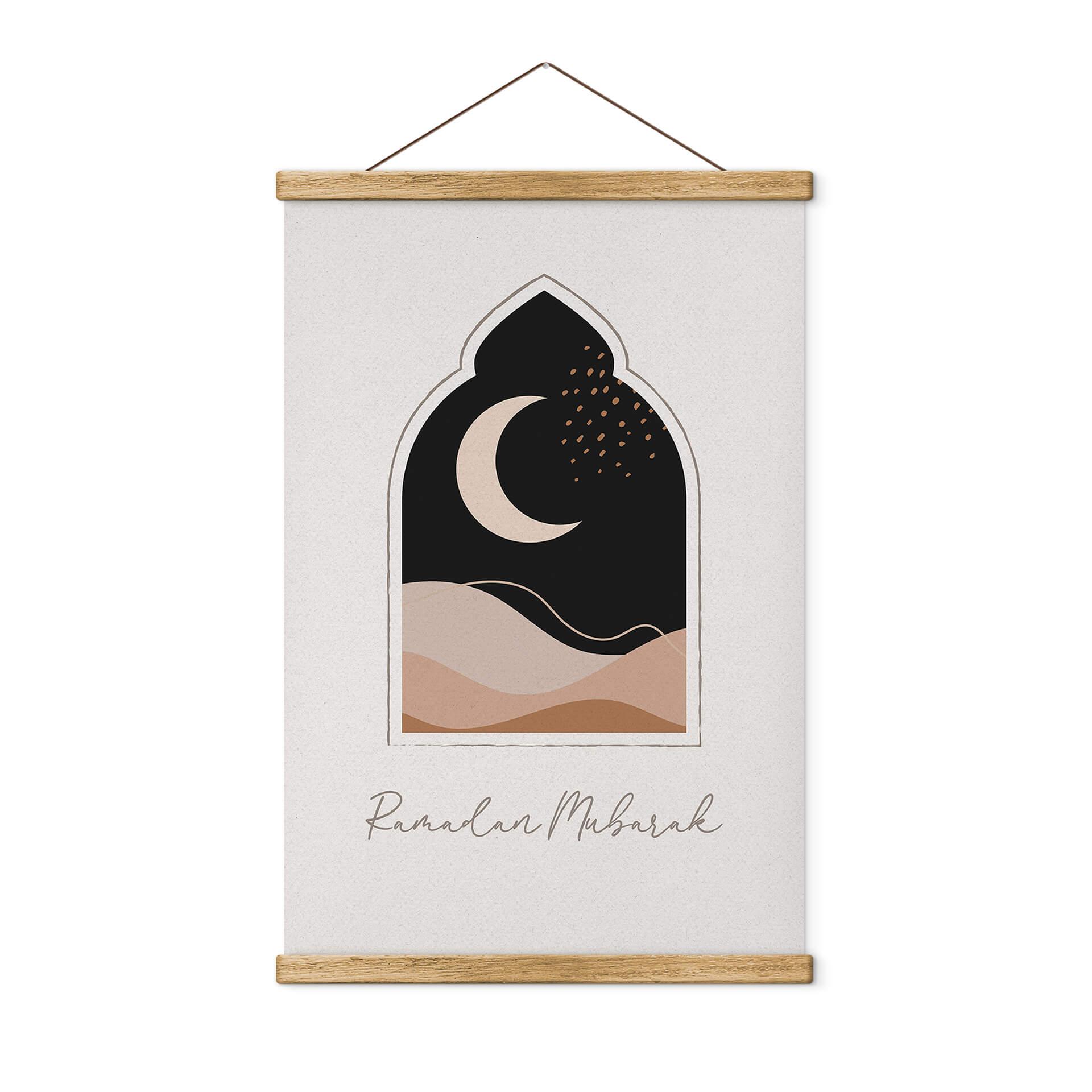 Tekstil plakat Ramadan Mubarak halvmåne