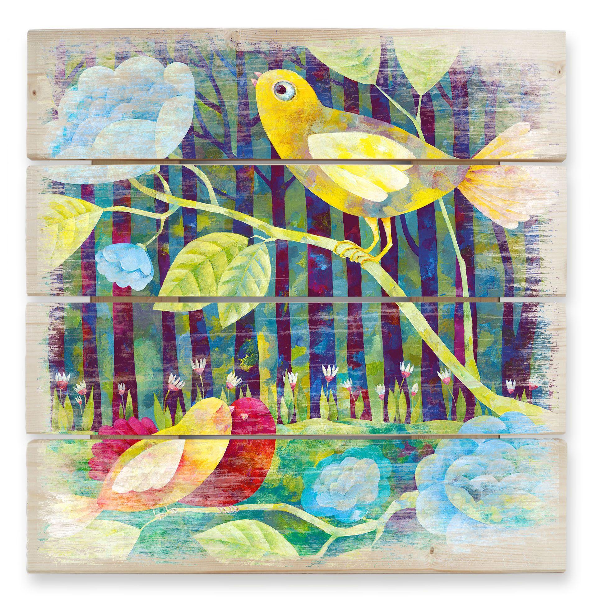 Cuadro de madera Blanz - Pájaros en el bosque - 40x41,5 cm