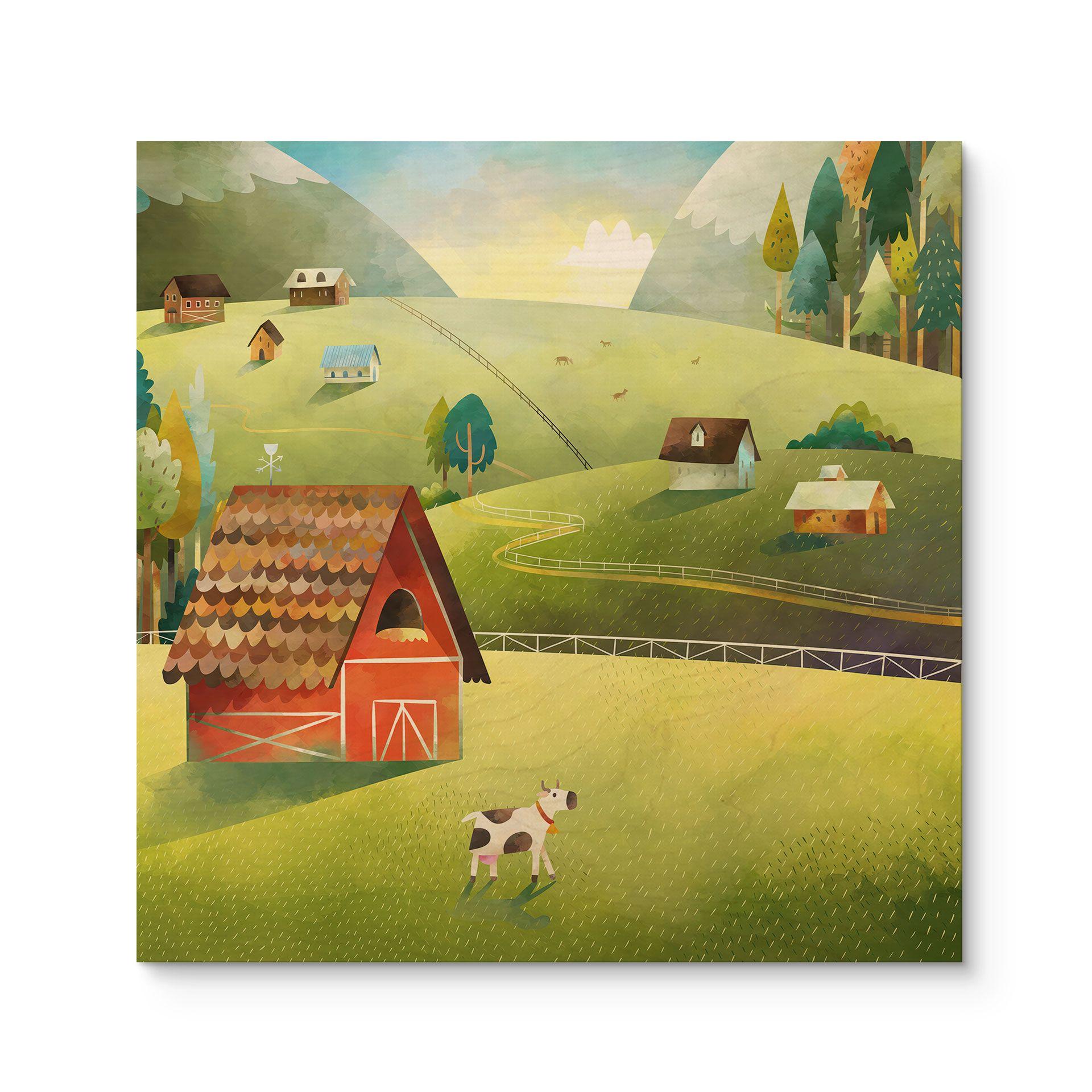 Cuadro de madera colorida granja en las montañas - DigitalArtsi