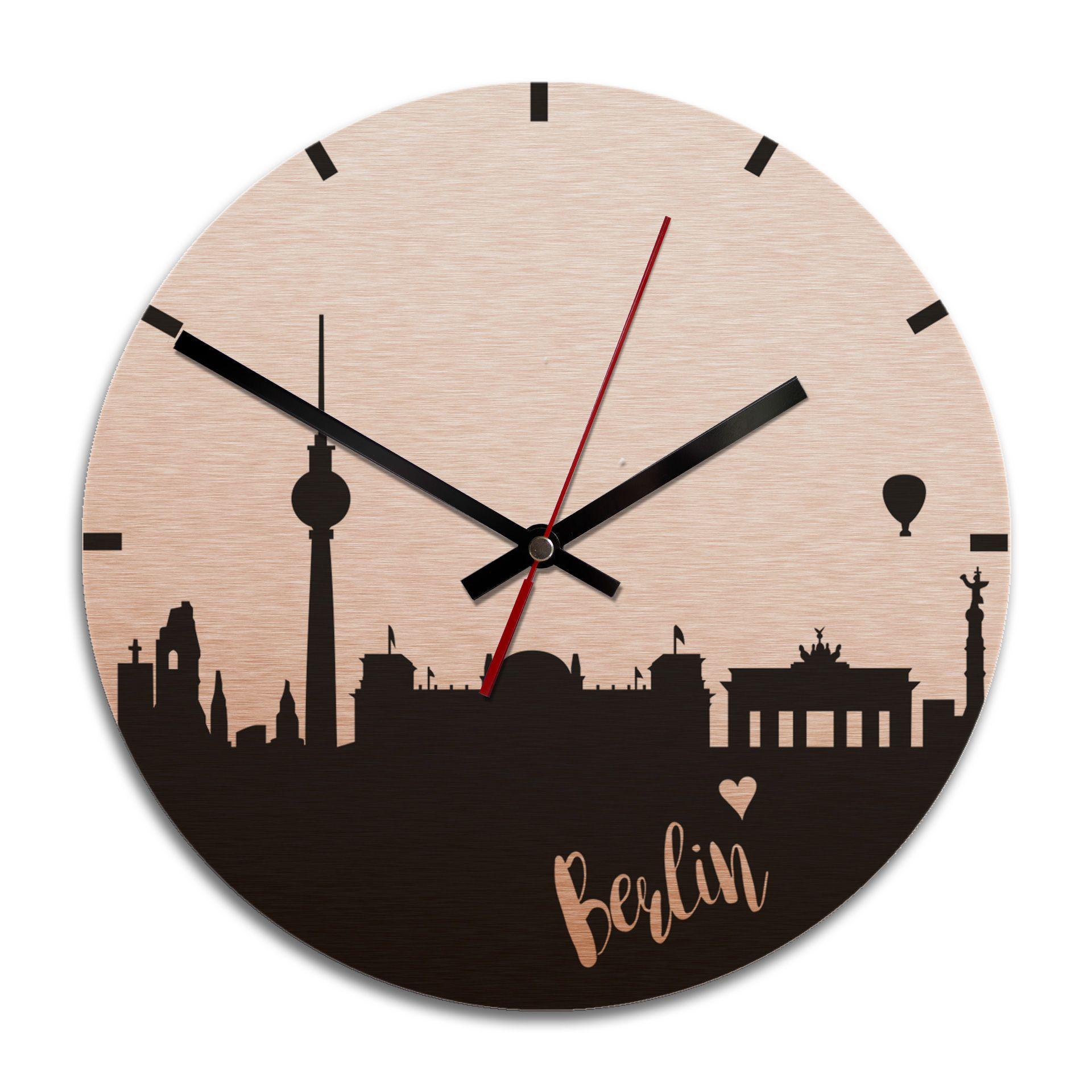 Wandklok Alu-Dibond met Kopereffect Skyline Berlijn