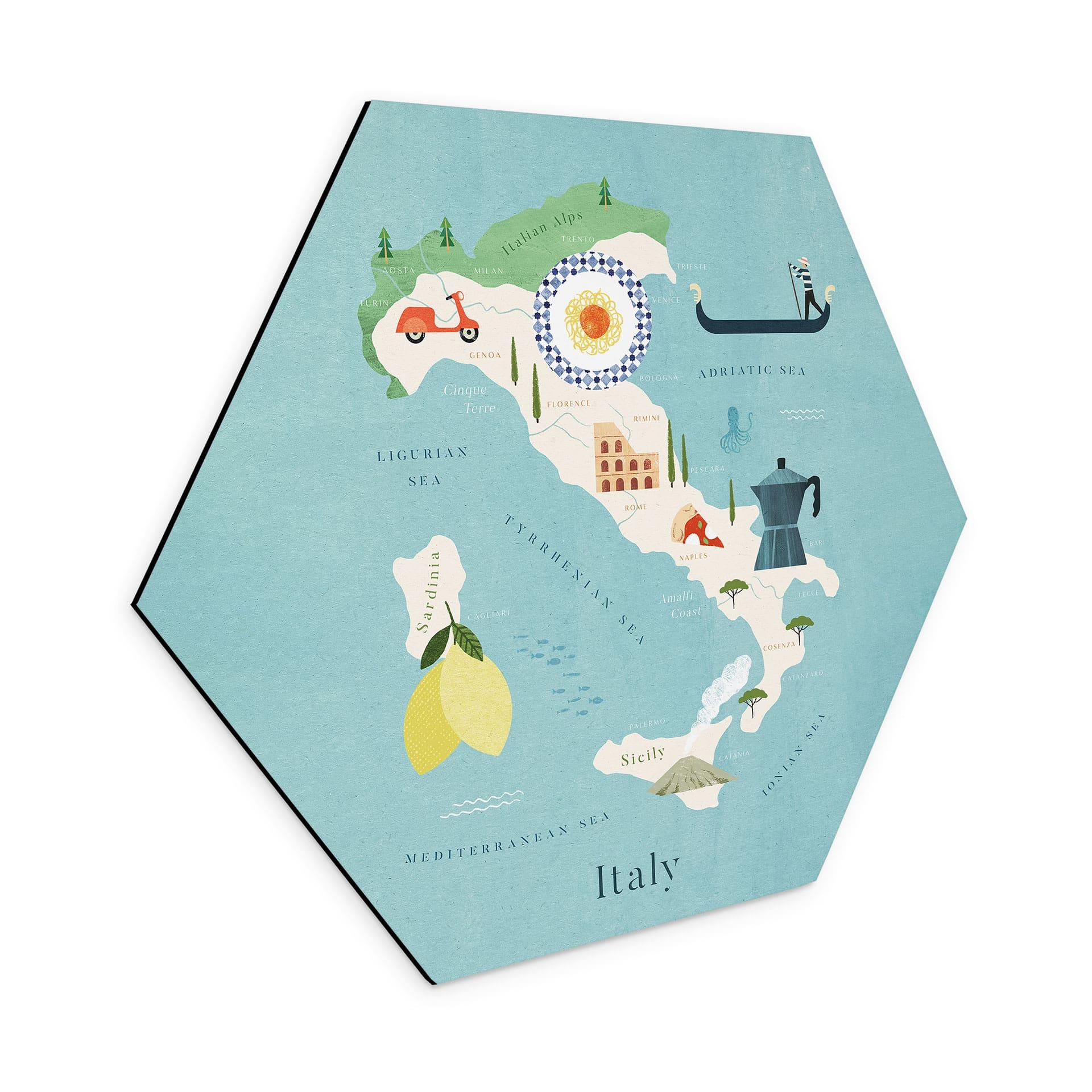 Hexagon Dibond Kort over Italien - Rivers