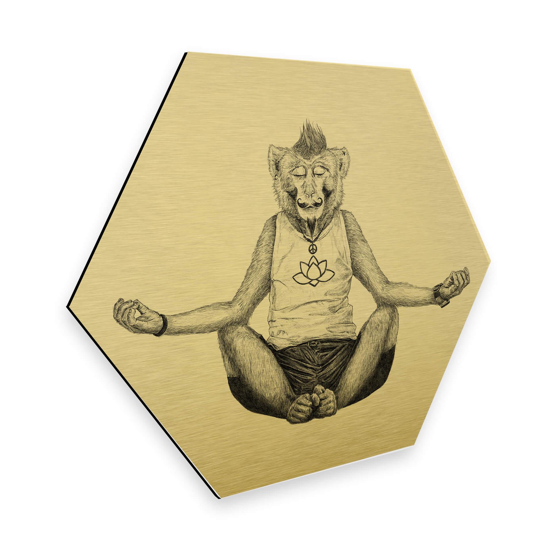 Hexagon - Alu-Dibond goud effect Kools - Monkey Yoga