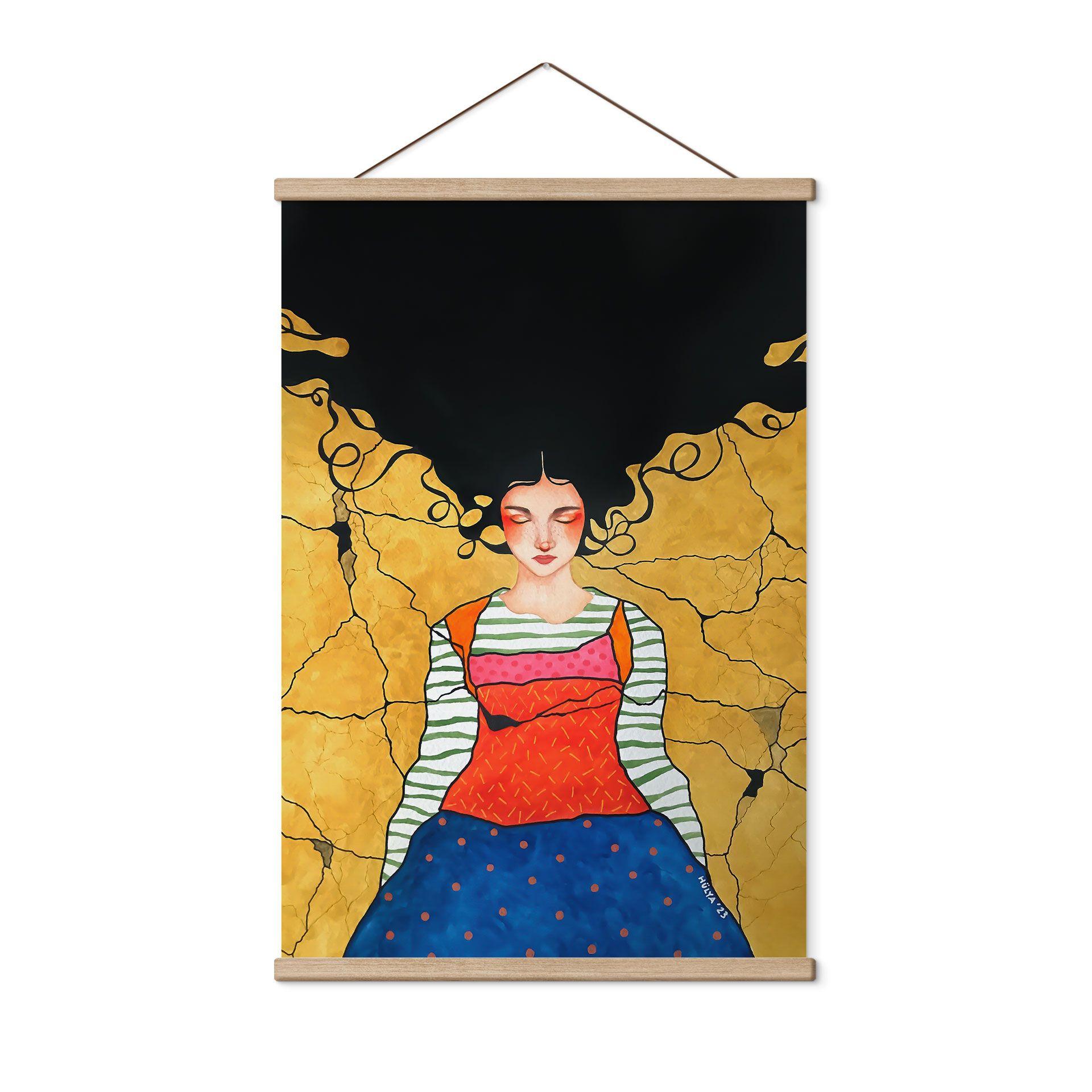 Póster de tela Soñadora en la luz dorada - Hülya