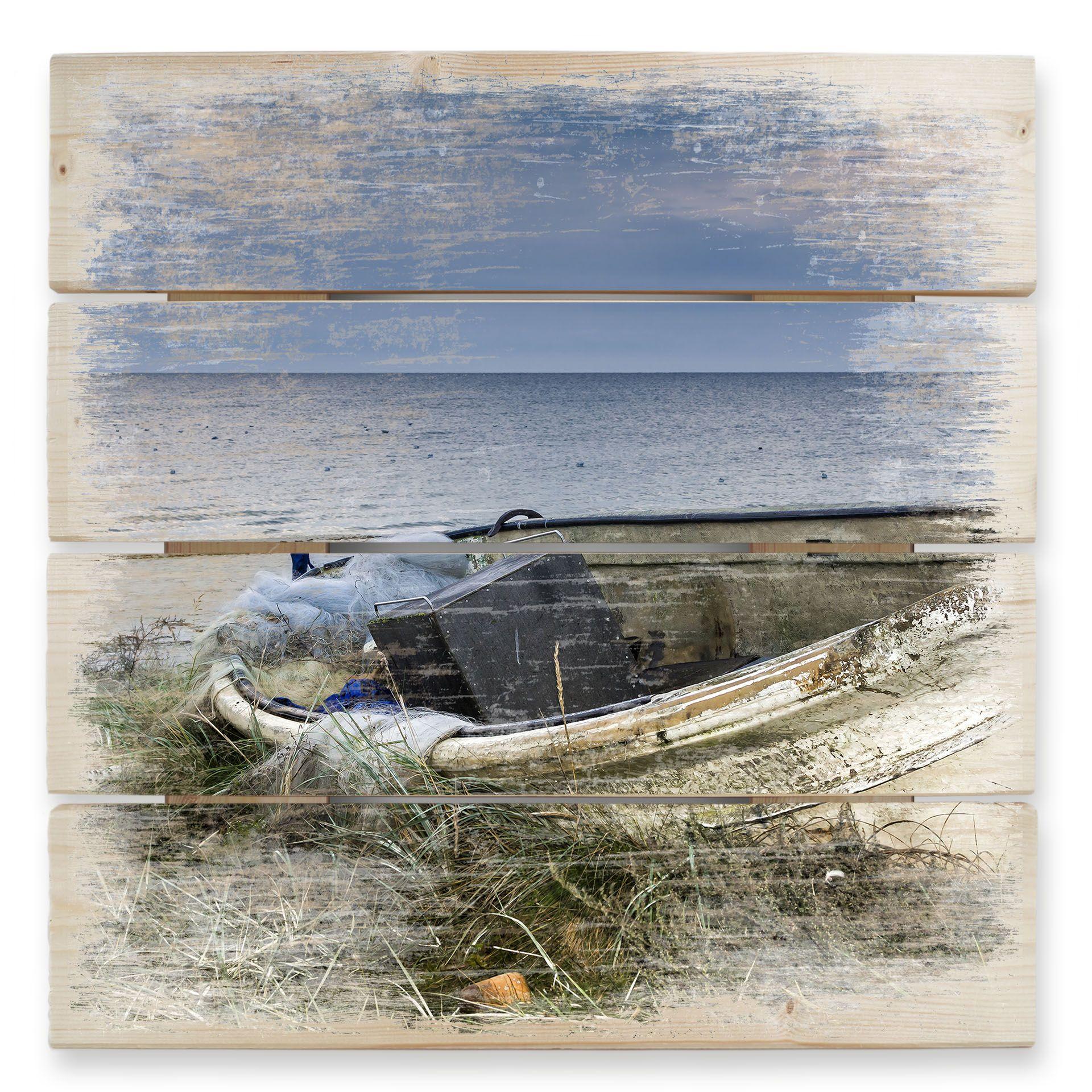 Cuadro de madera barco de pesca - 40x41,5 cm