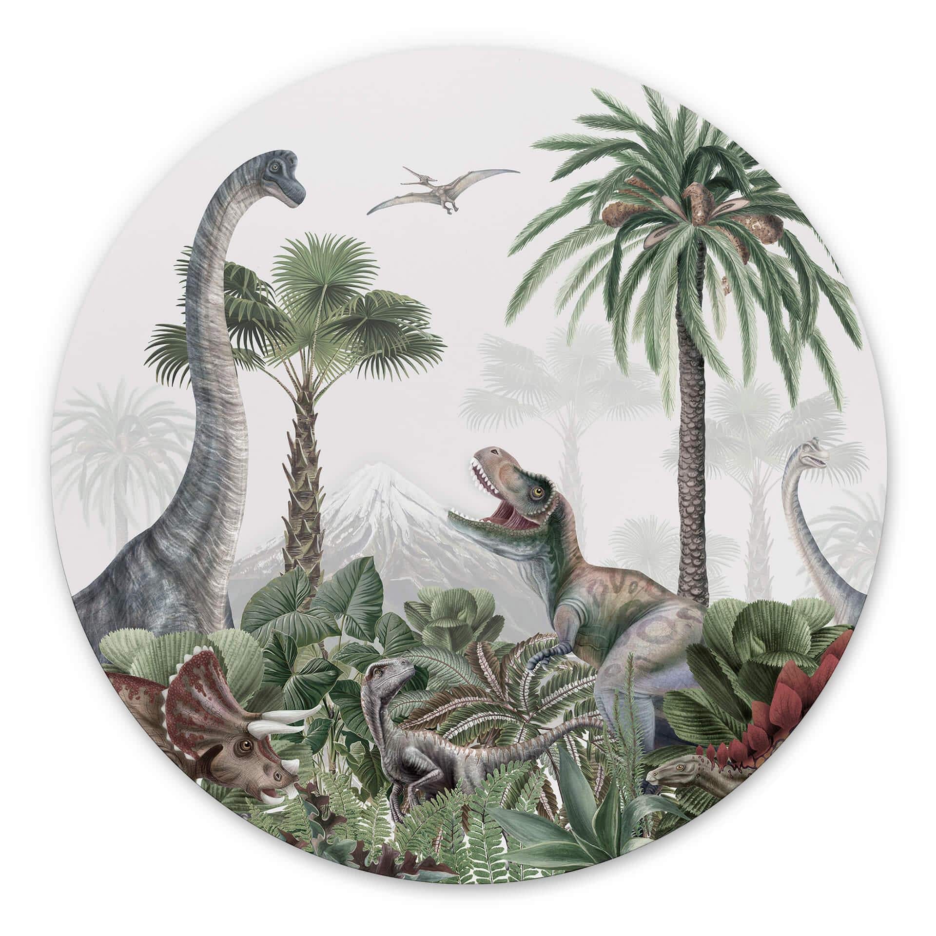 Tableau sur alu-Dibond rond Kikki Belle - Les aventures des dinosaures