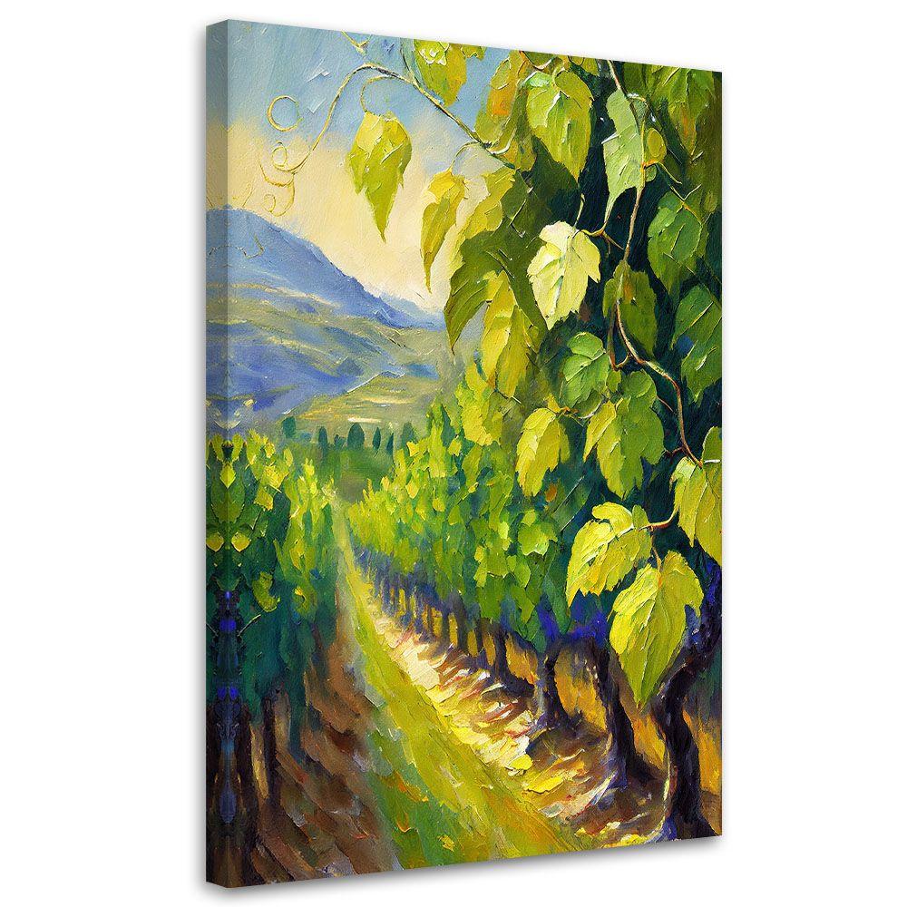 Canvasbillede, vinmarkens drueblade malet