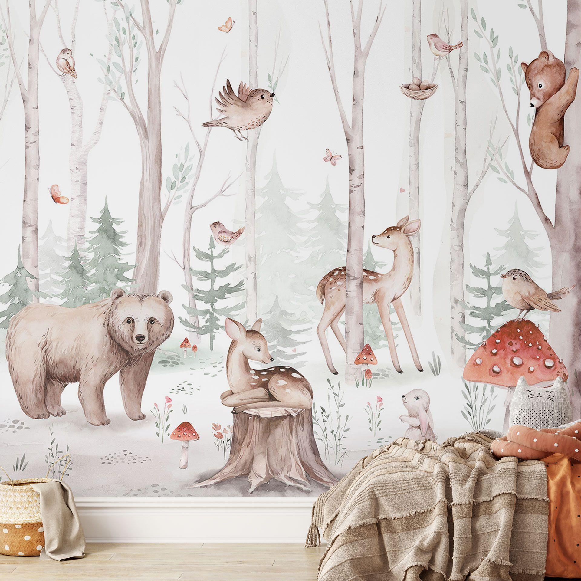 Vivero de papel pintado Bosque - animales del bosque en otoño - Kvilis