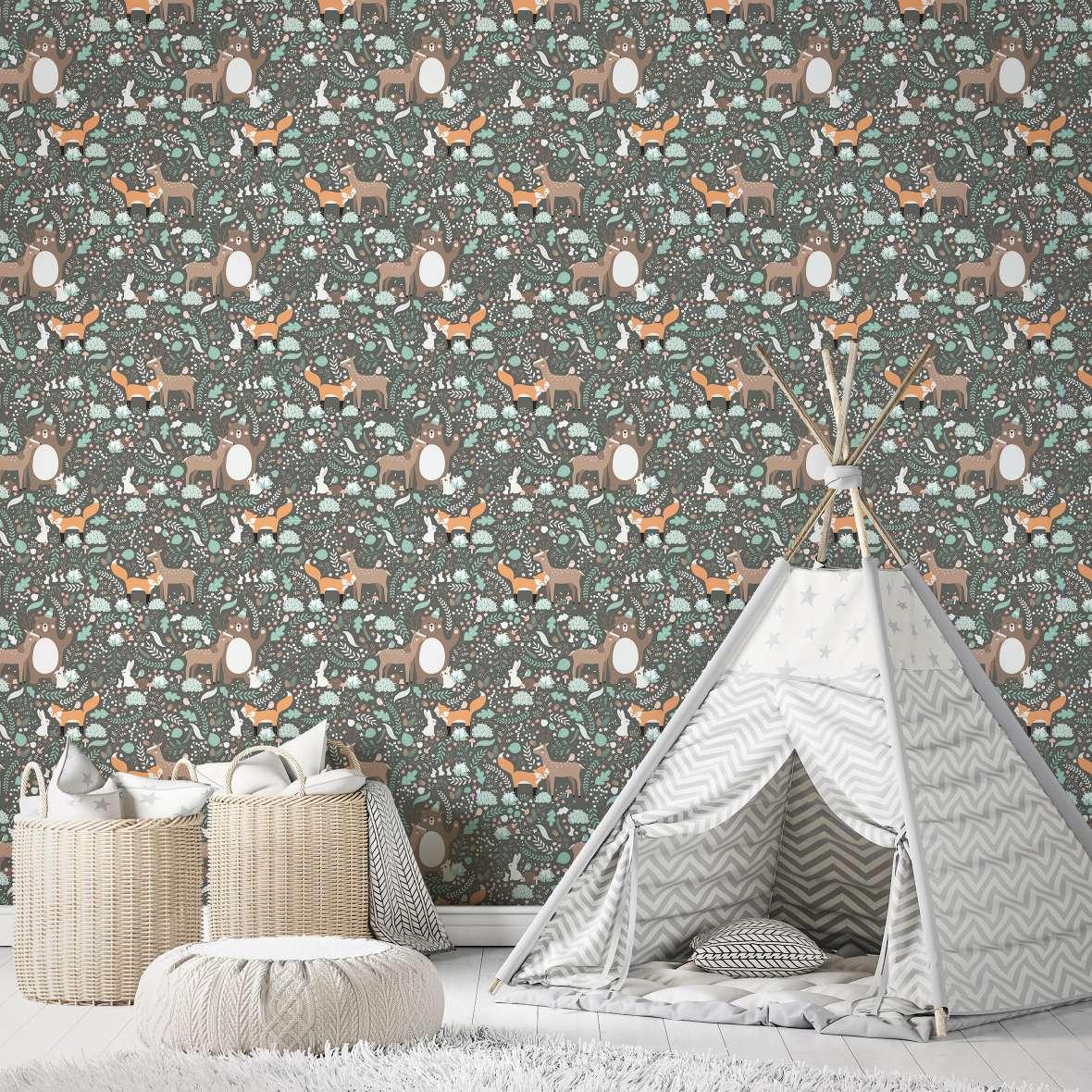 Børnetapet, non-woven tapet med illustration Kids Walls grøn, grå