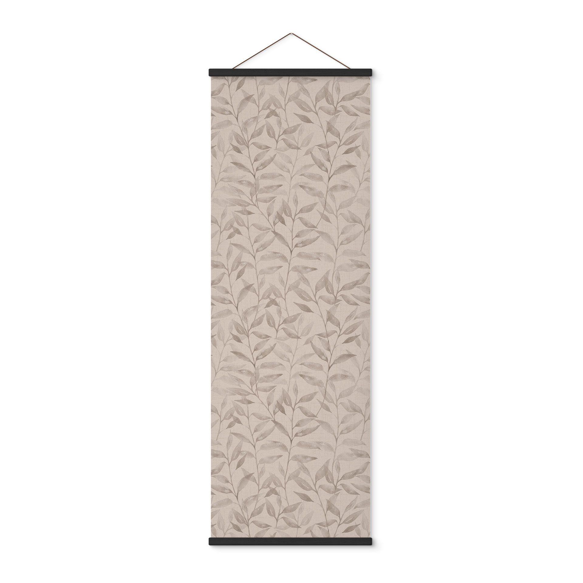 Póster de tela Hojas delicadas de acuarela - Gris suave - Decoración de flores - Panorama