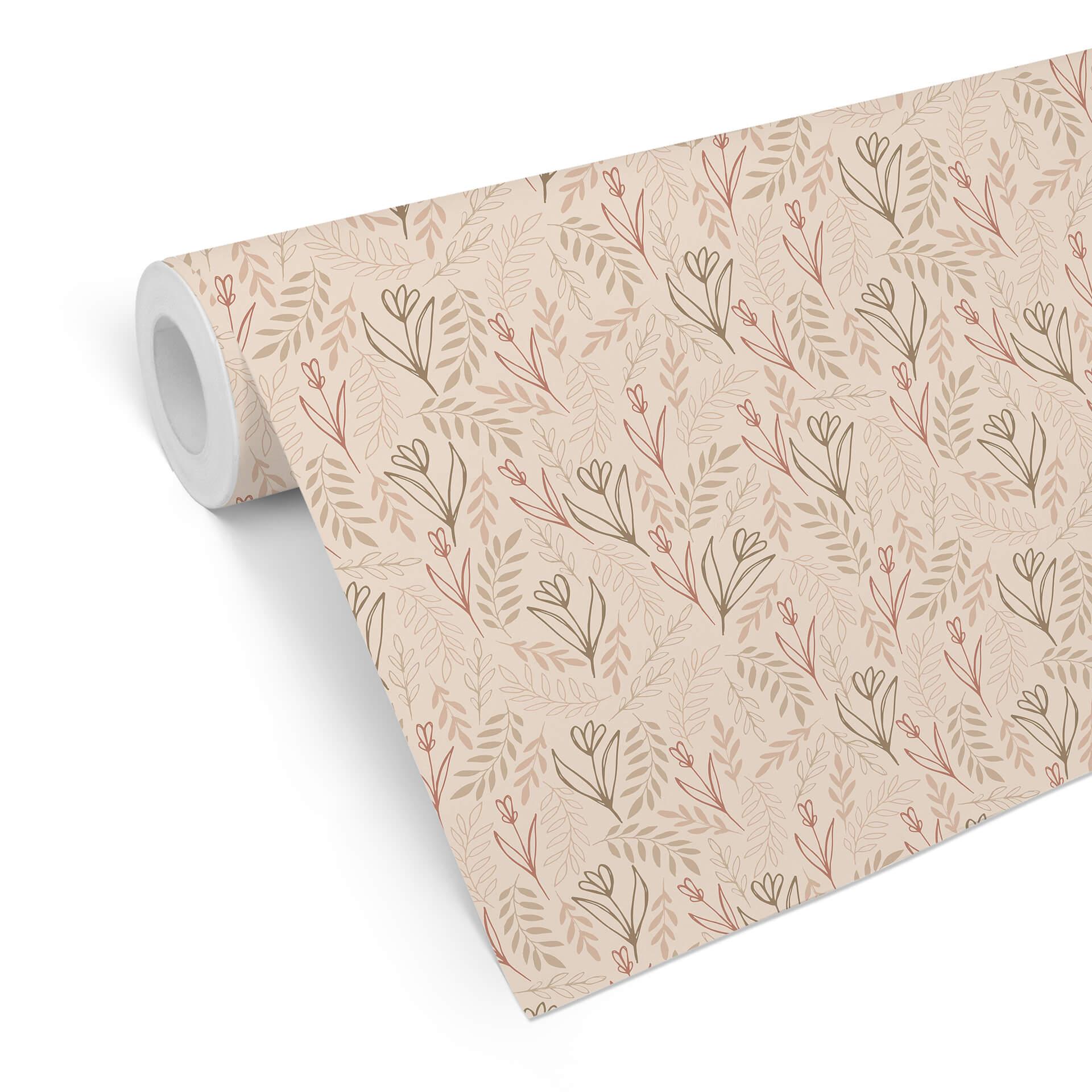 Tapet med mønster Grafiske blomster - blomsterfelt beige