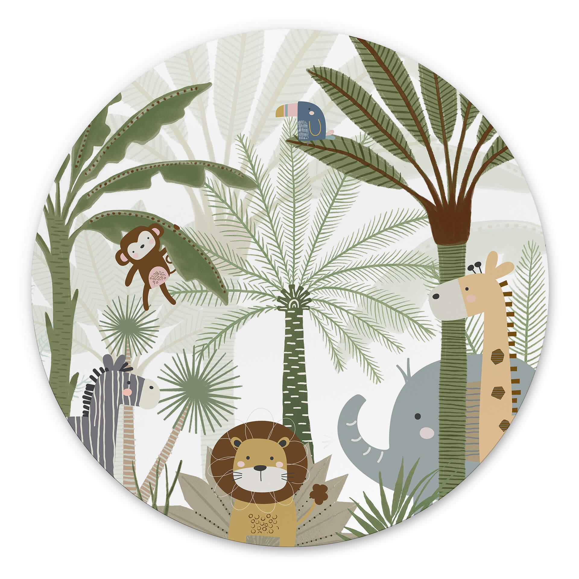 Vægcirkel Oliver Robins - Sweet Jungle Animals – print på aluminium (Alu-Dibond)