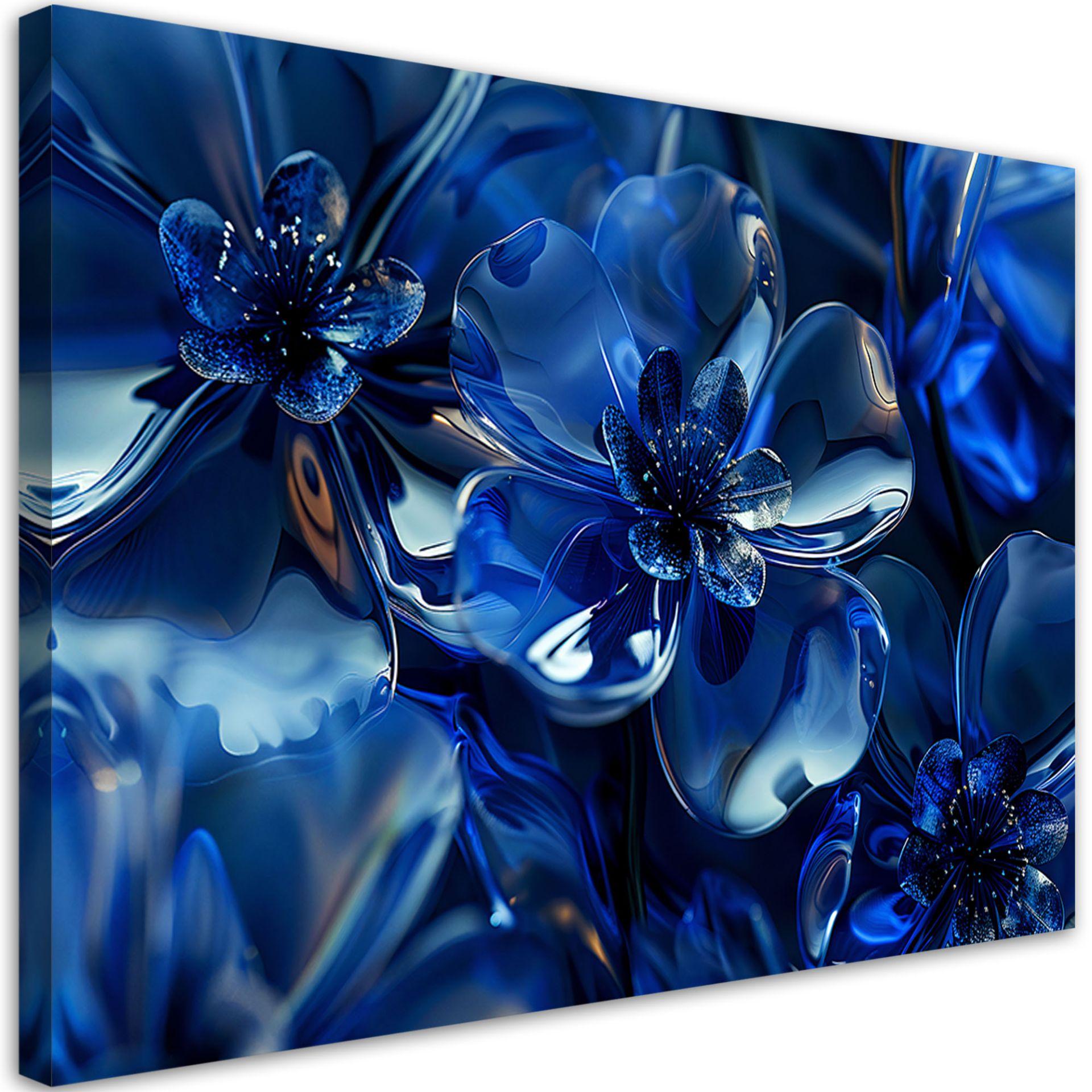 Canvasbillede, Blå glasblomster 3D