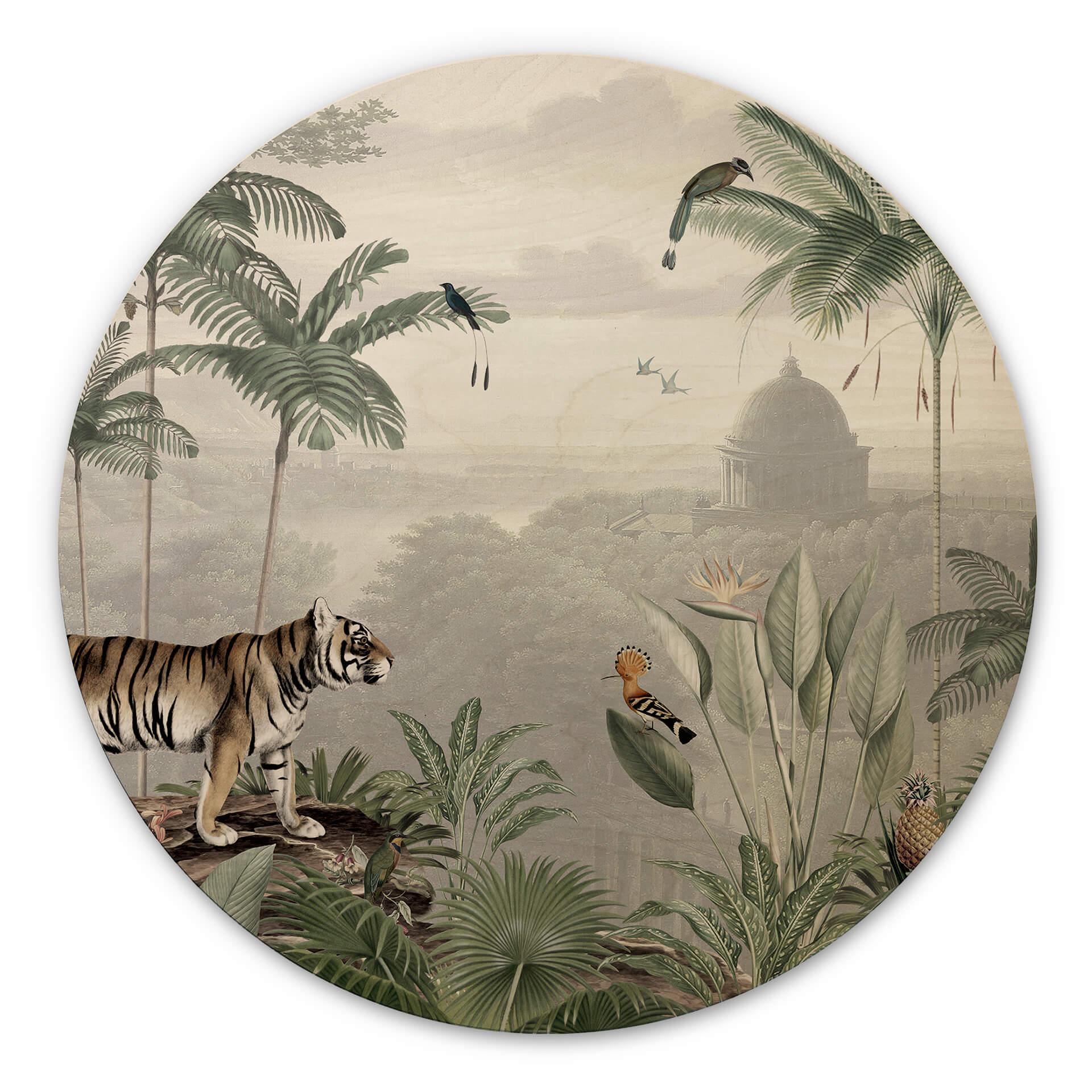 Cuadro de madera Sir Edward - Tigre en los trópicos - Redondo