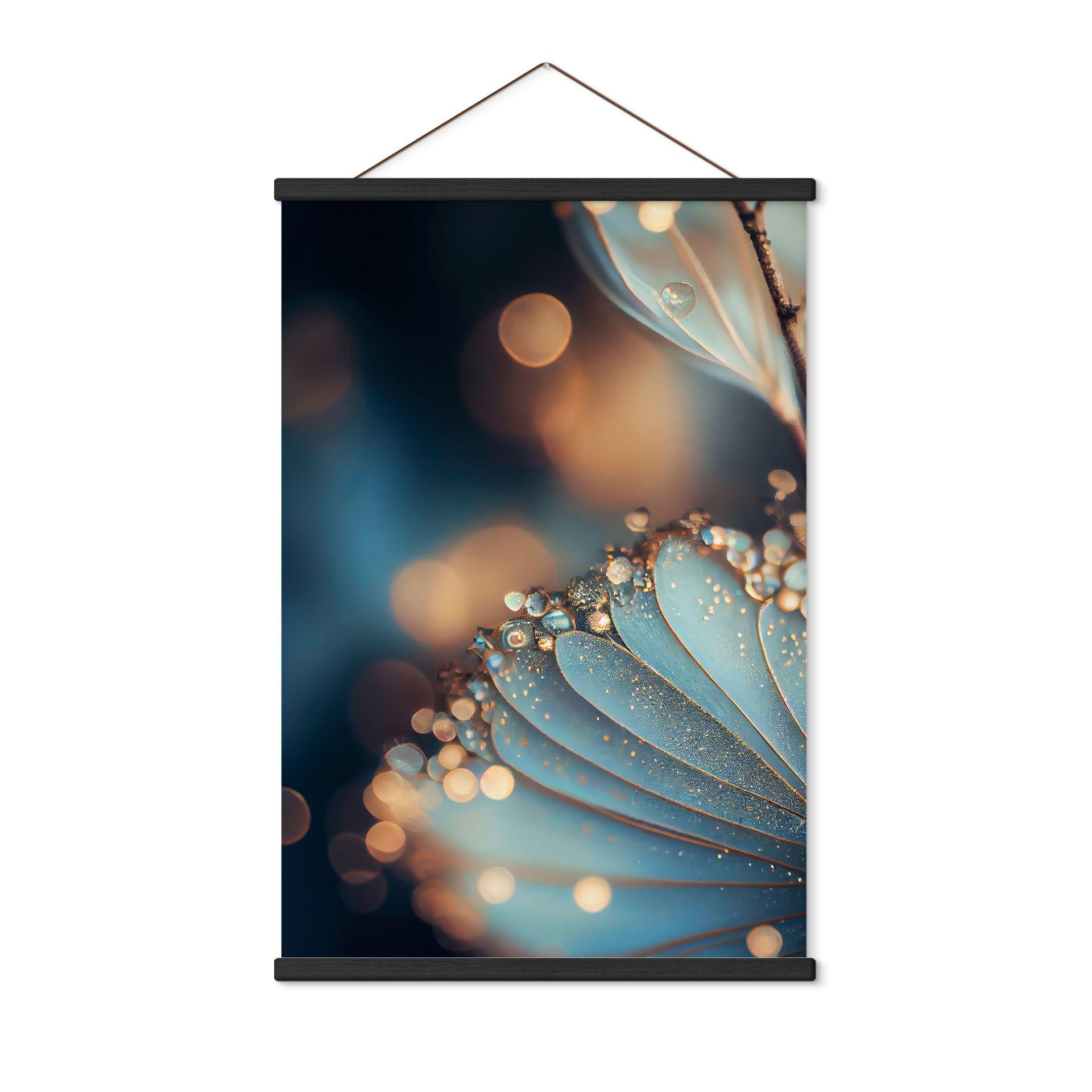 Póster de tela Flor azul con gotas de rocío - Treechild