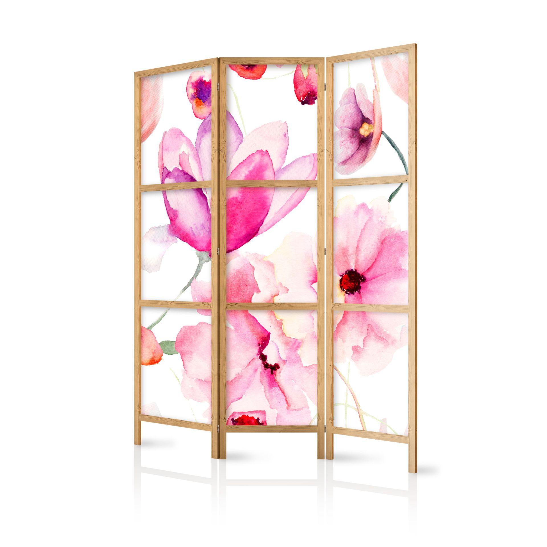 Japansk foldevæg til rumopdeling - Blomsterglæde, 3-delt