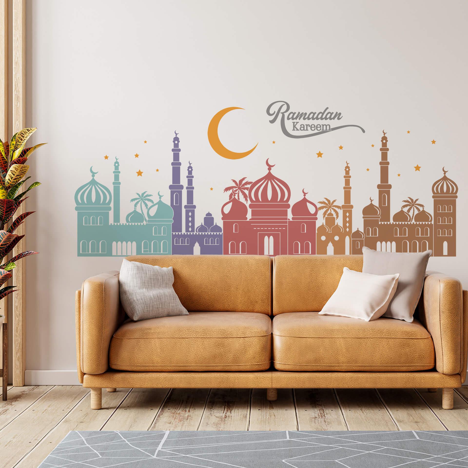 Sticker mural Skyline de nuit arabe avec lettrage du Ramadan