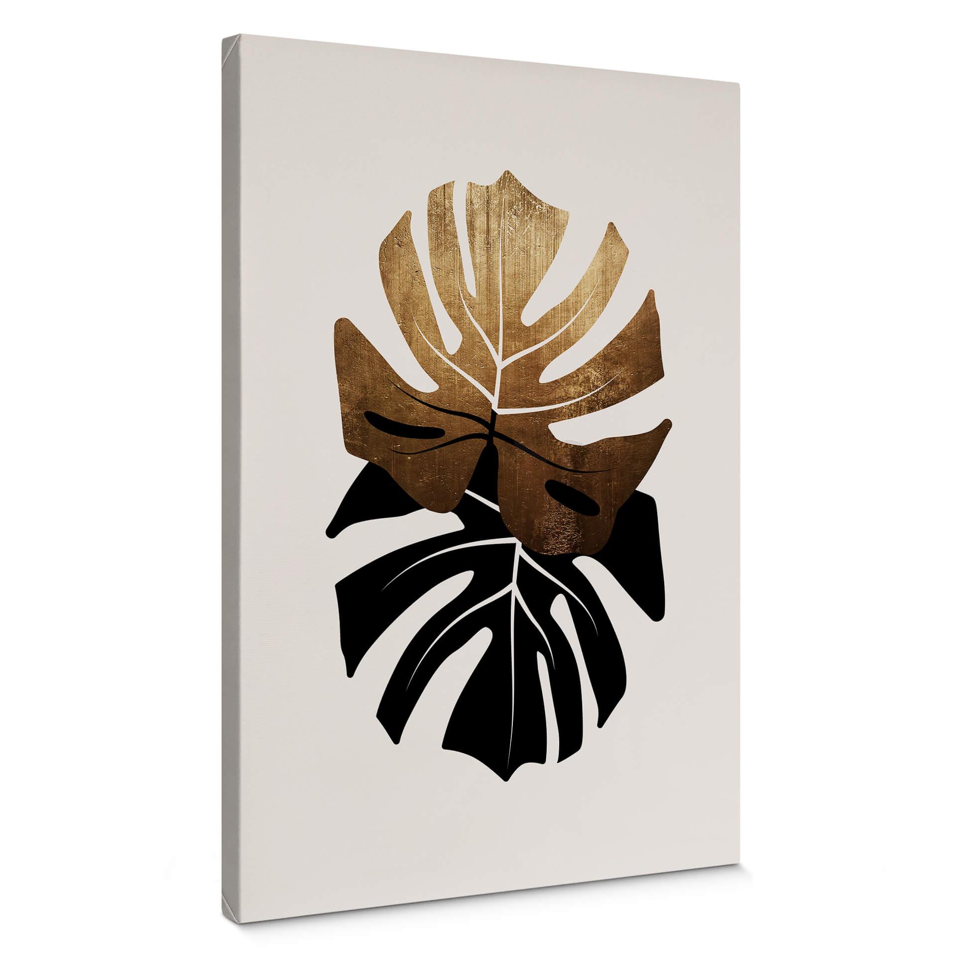 Lienzo Kubistika - Hojas de monstera negras y doradas