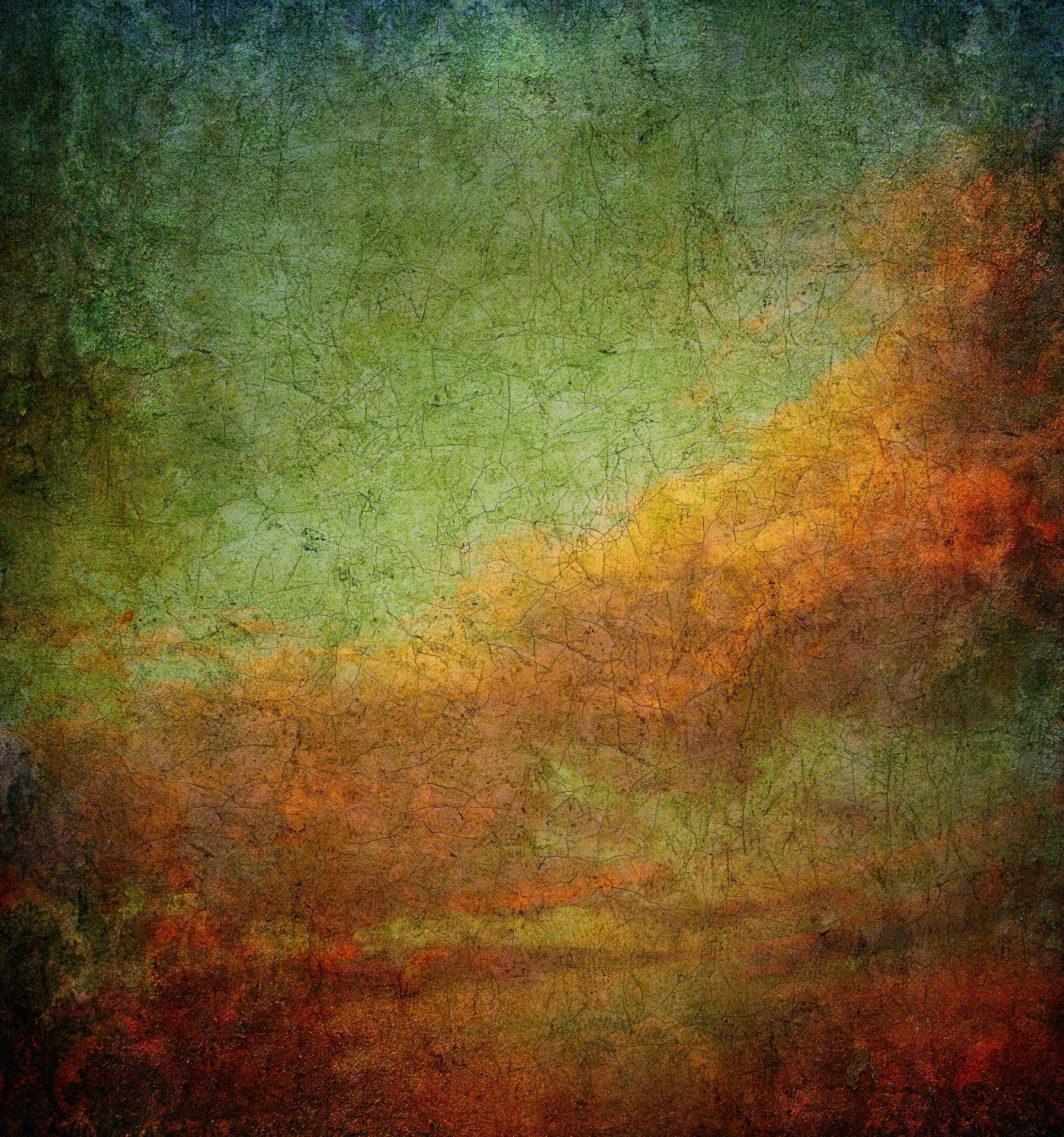 Fototapet med vintage patina-motiv i salviegrøn og okker med en fin krakeleret struktur 3,4 x 3,18 m