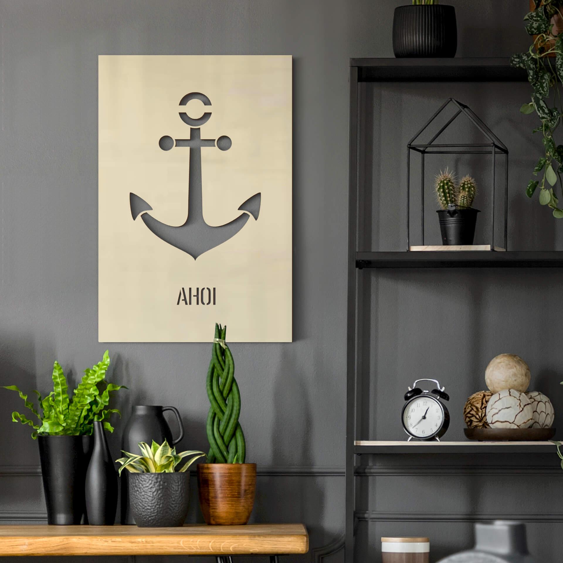 Décoration en bois - Ahoi avec ancre - Placage de peuplier