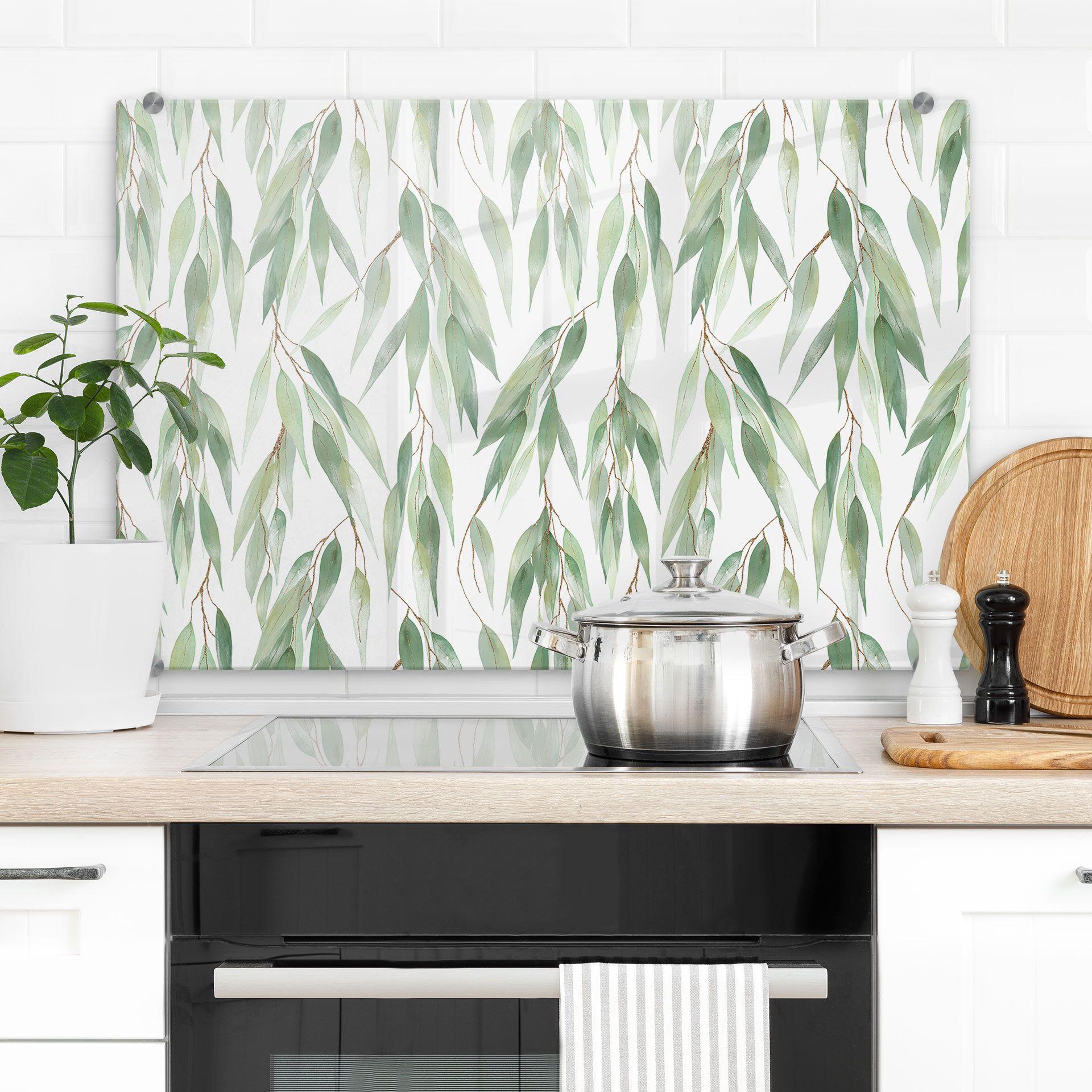 Stænkplade Grene med grønne blade - UN Designs
