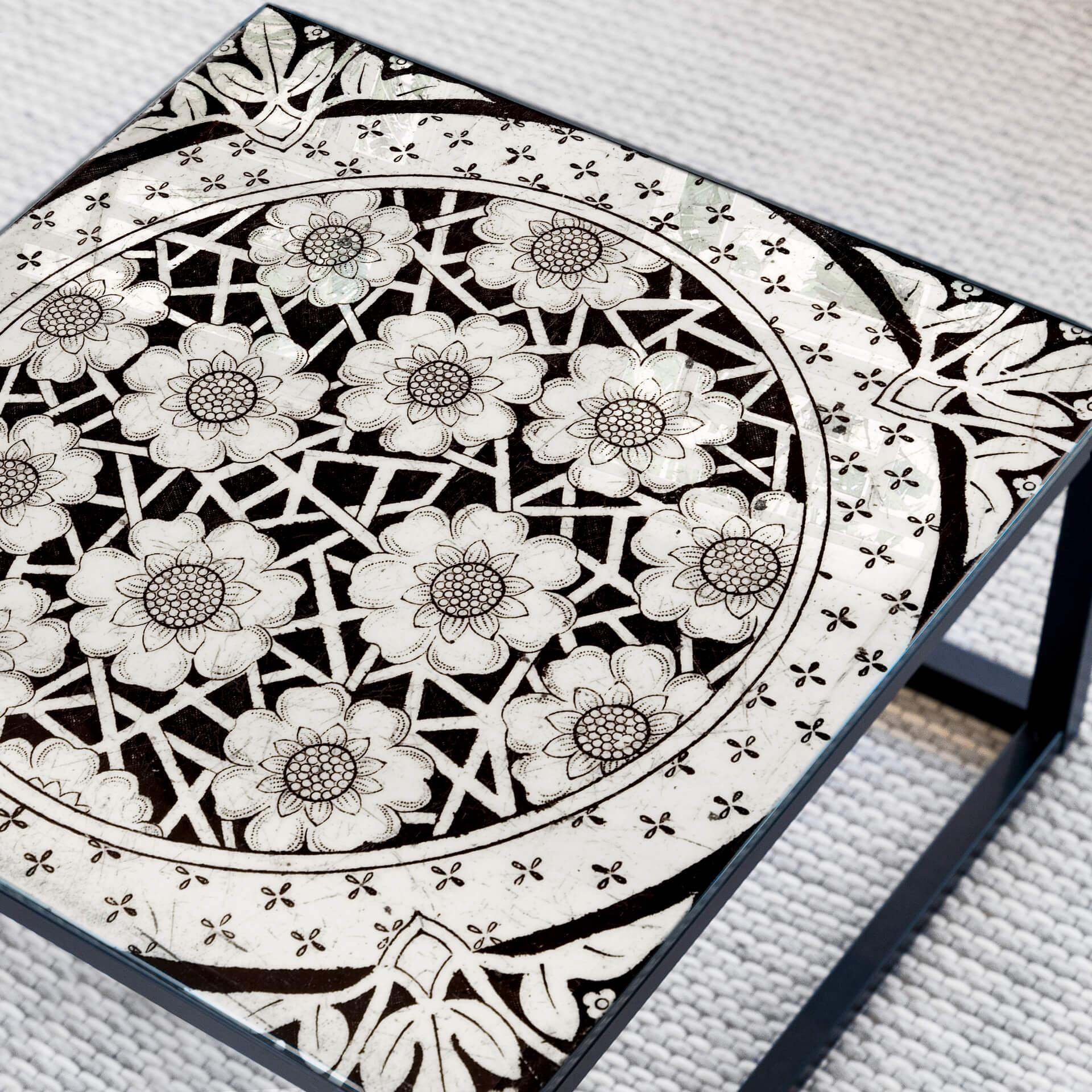 Plateau de table en verre - Fleurs victoriennes - Carré