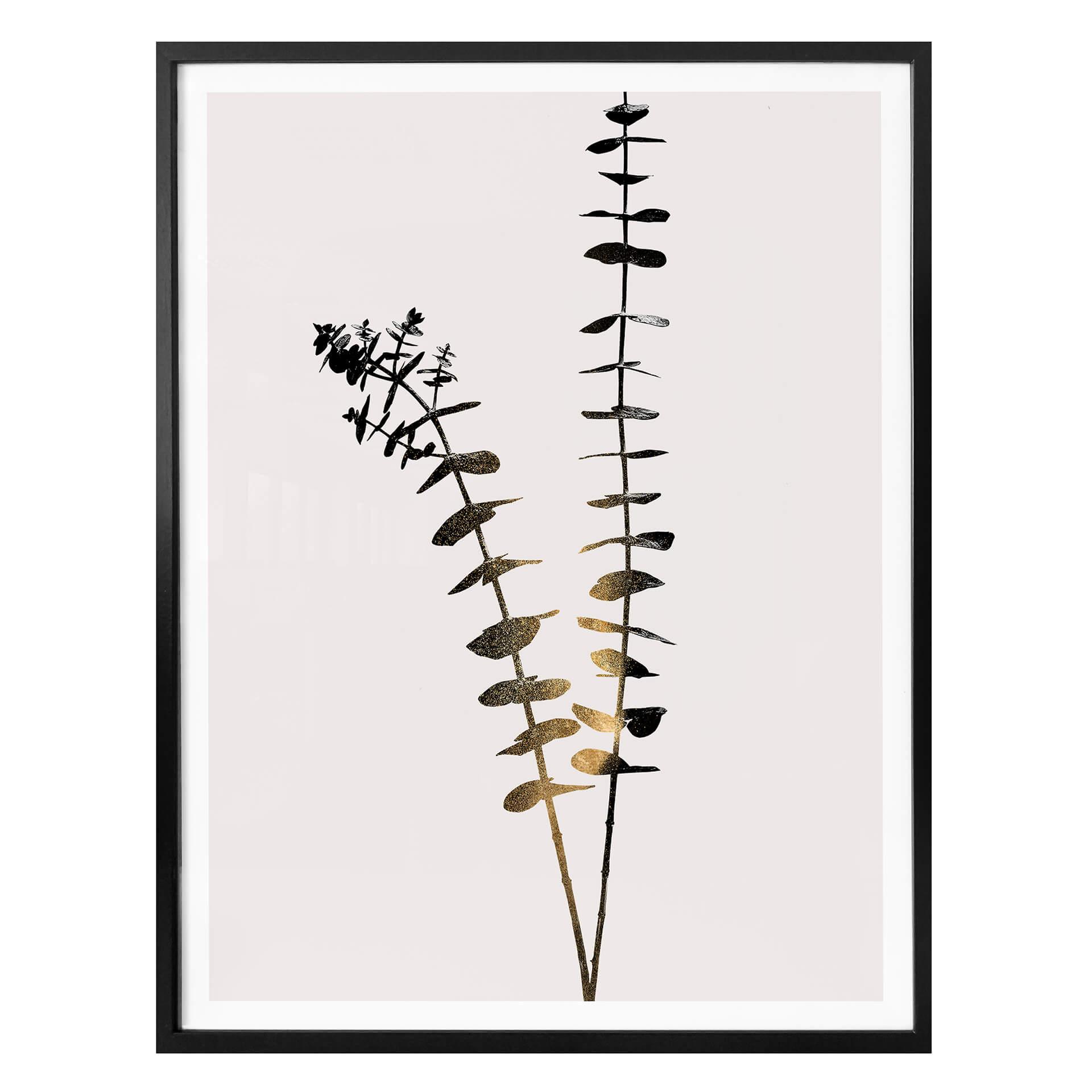 Póster Kubistika - Eucalipto negro y dorado