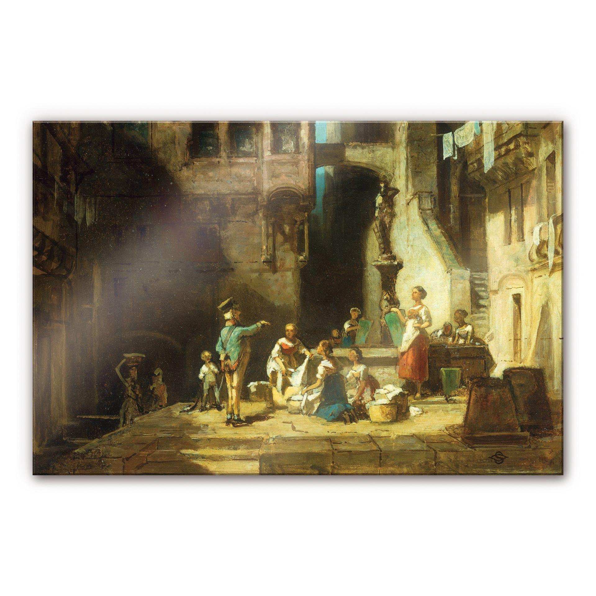 Akrylbillede Spitzweg - vaskekoner ved springvandet