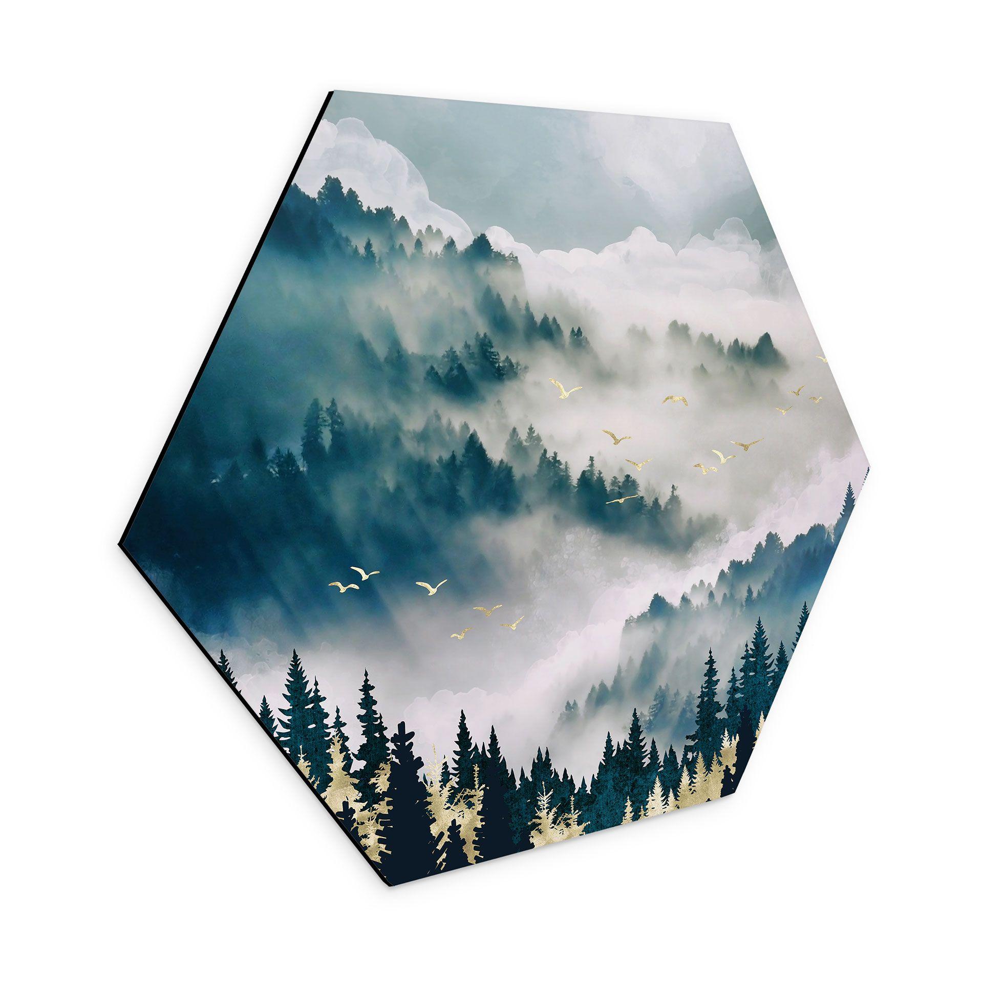 Hexagon Dibond Mysterieuze mist in het bos - SpaceFrog Designs